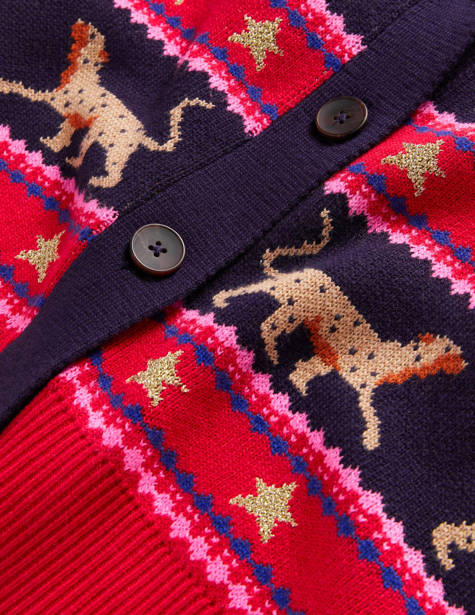 Gilet col V oversize-Léopard jacquard bleu marine - Image 6