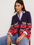 Gilet col V oversize-Léopard jacquard bleu marine