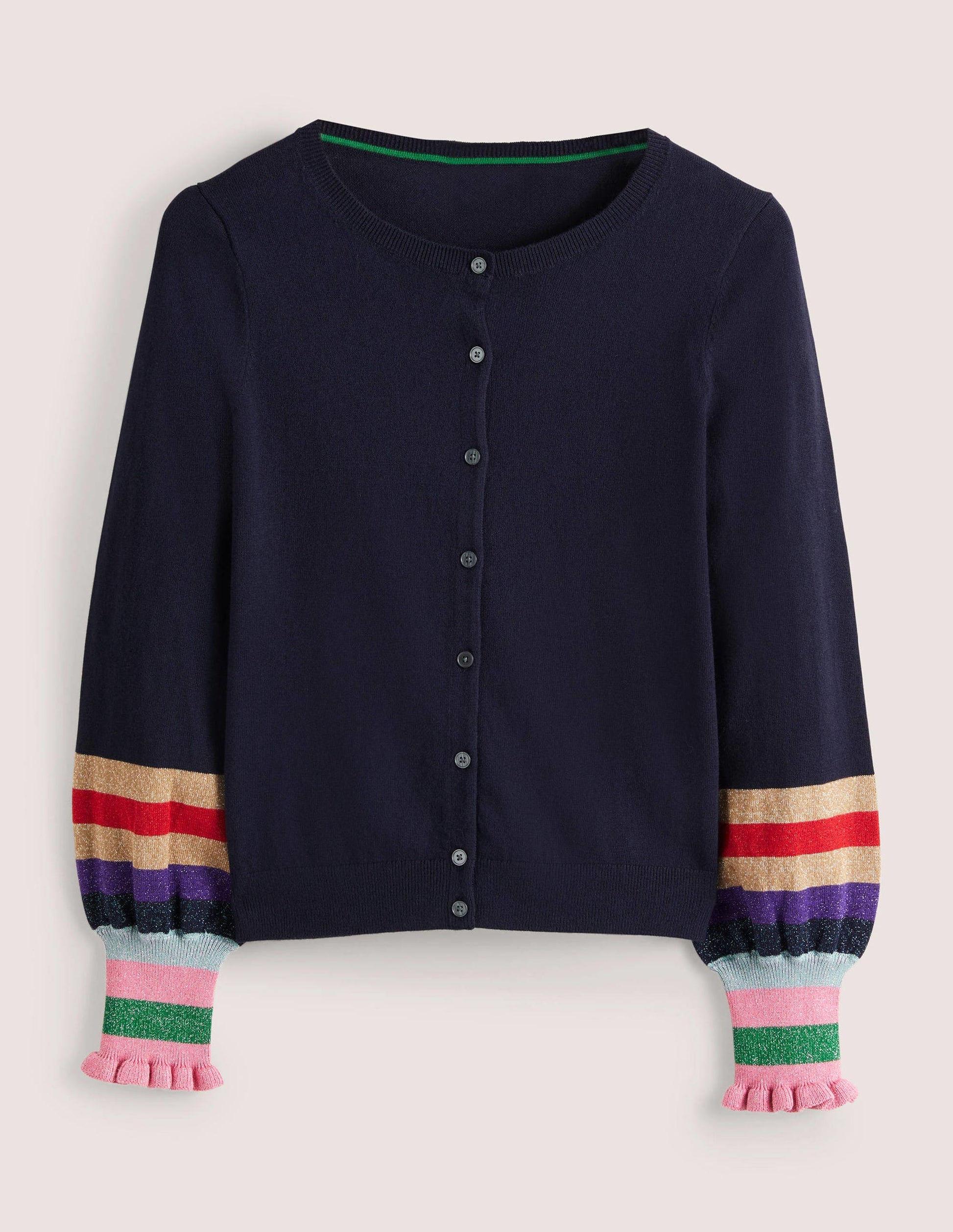 Gilet métallisé et rayé à volants-Poignet multi bleu marine-5