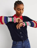 Gilet métallisé et rayé à volants-Poignet multi bleu marine
