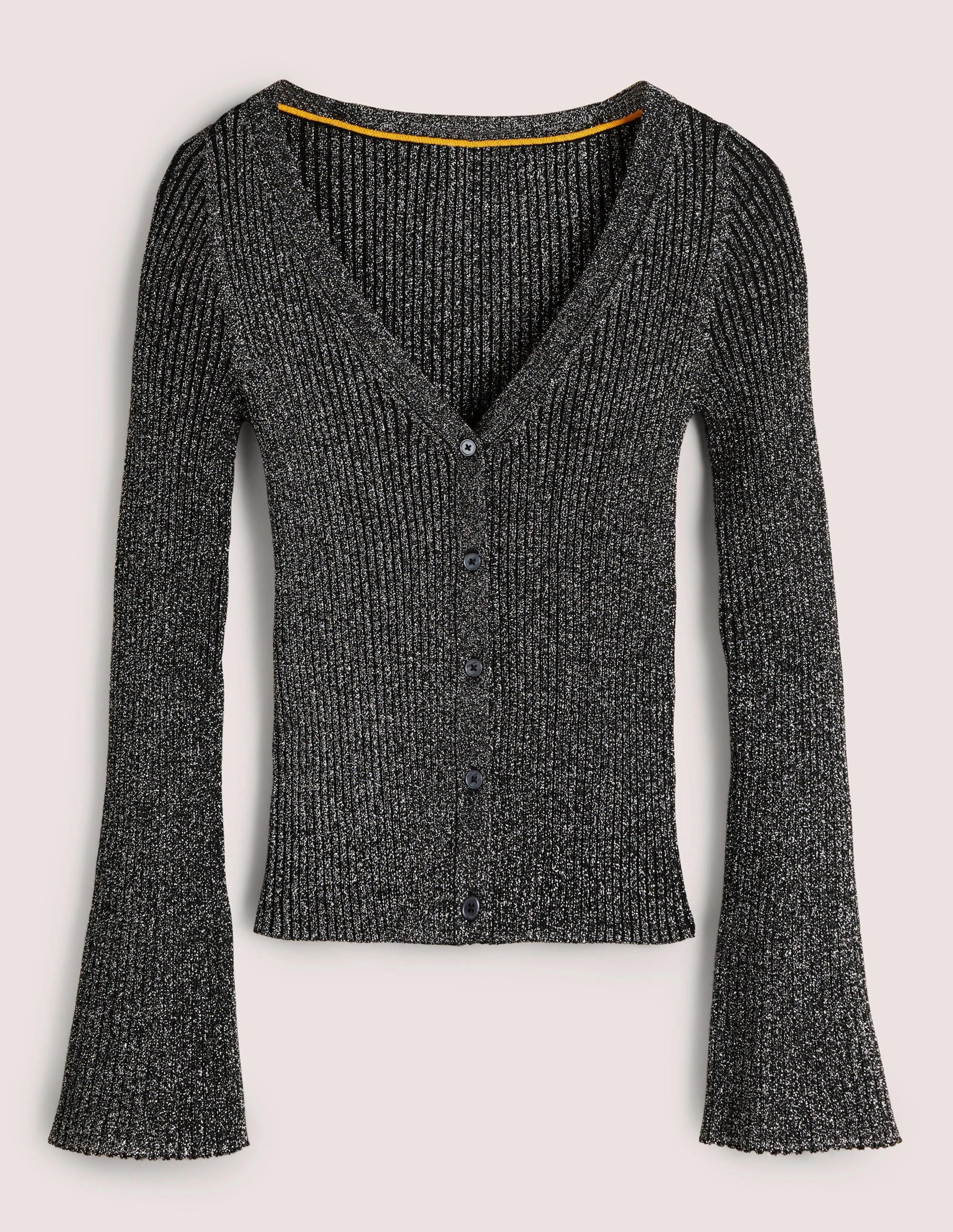 Black Ribbed Metallic Cardigan-Argenté, noir - Image 5