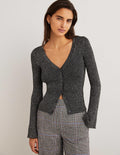 Black Ribbed Metallic Cardigan-Argenté, noir