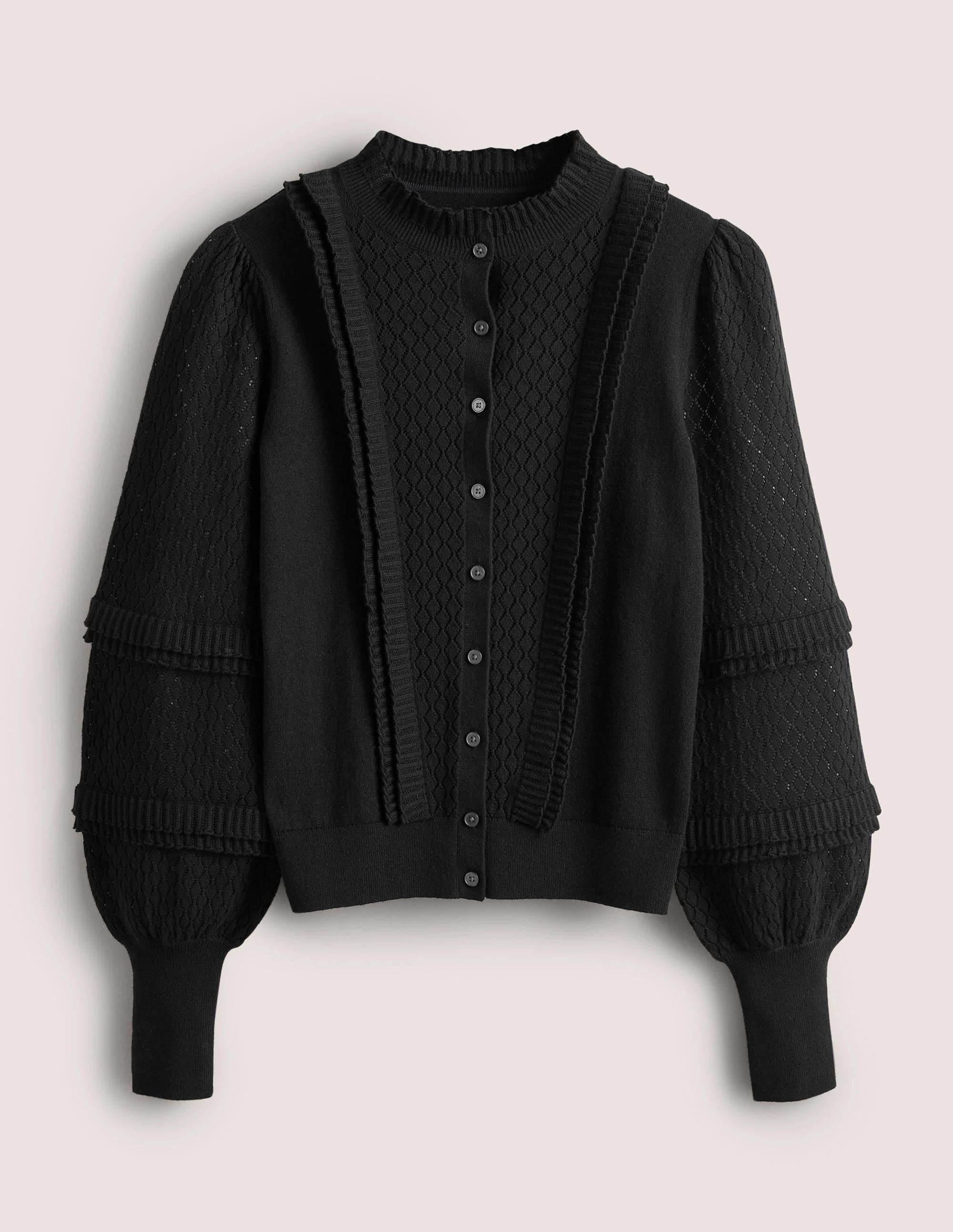Gerüschter Pointelle-Cardigan-Schwarz - Image 8