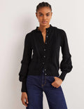 Gerüschter Pointelle-Cardigan-Schwarz