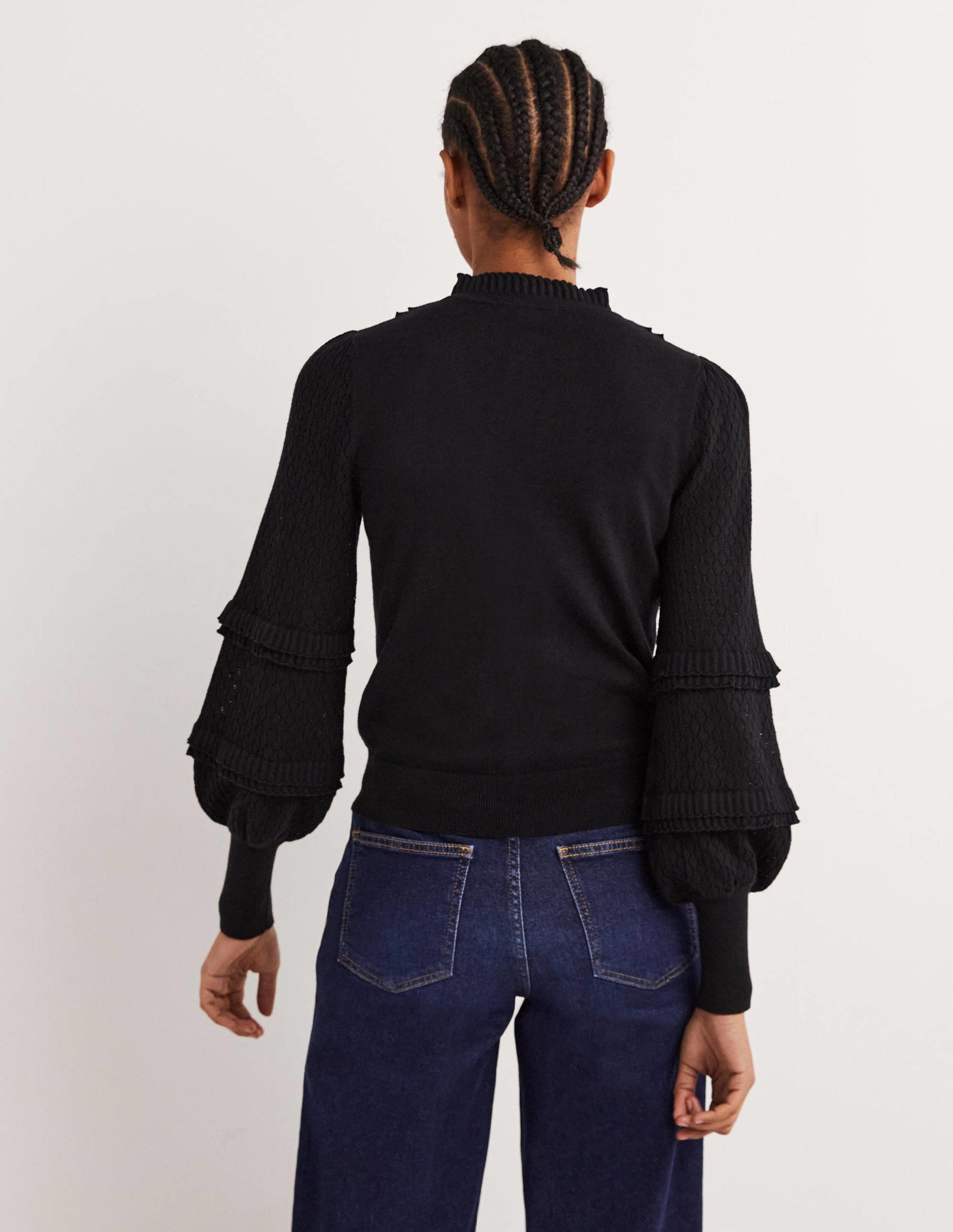 Gerüschter Pointelle-Cardigan-Schwarz-3