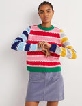 Grobgestrickter weihnachtlicher Pullover-Bunt Gestreift, Mustermix