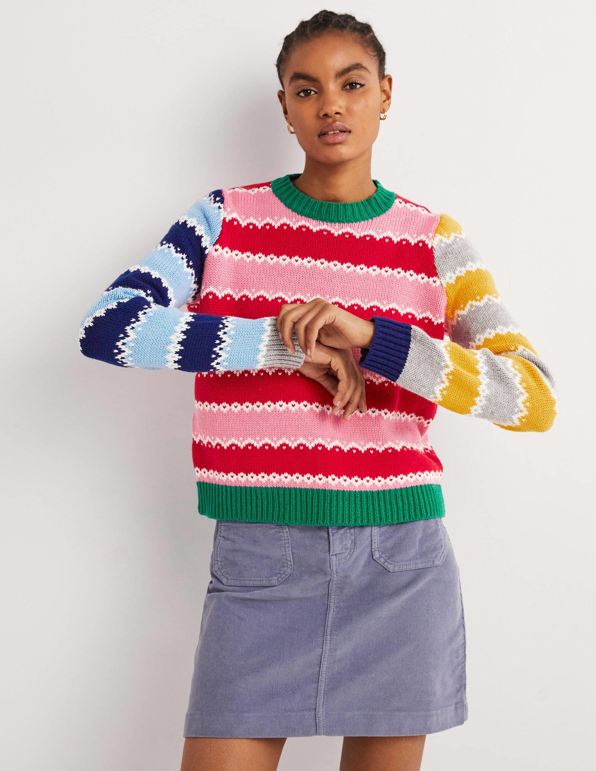 Grobgestrickter weihnachtlicher Pullover-Bunt Gestreift, Mustermix-1