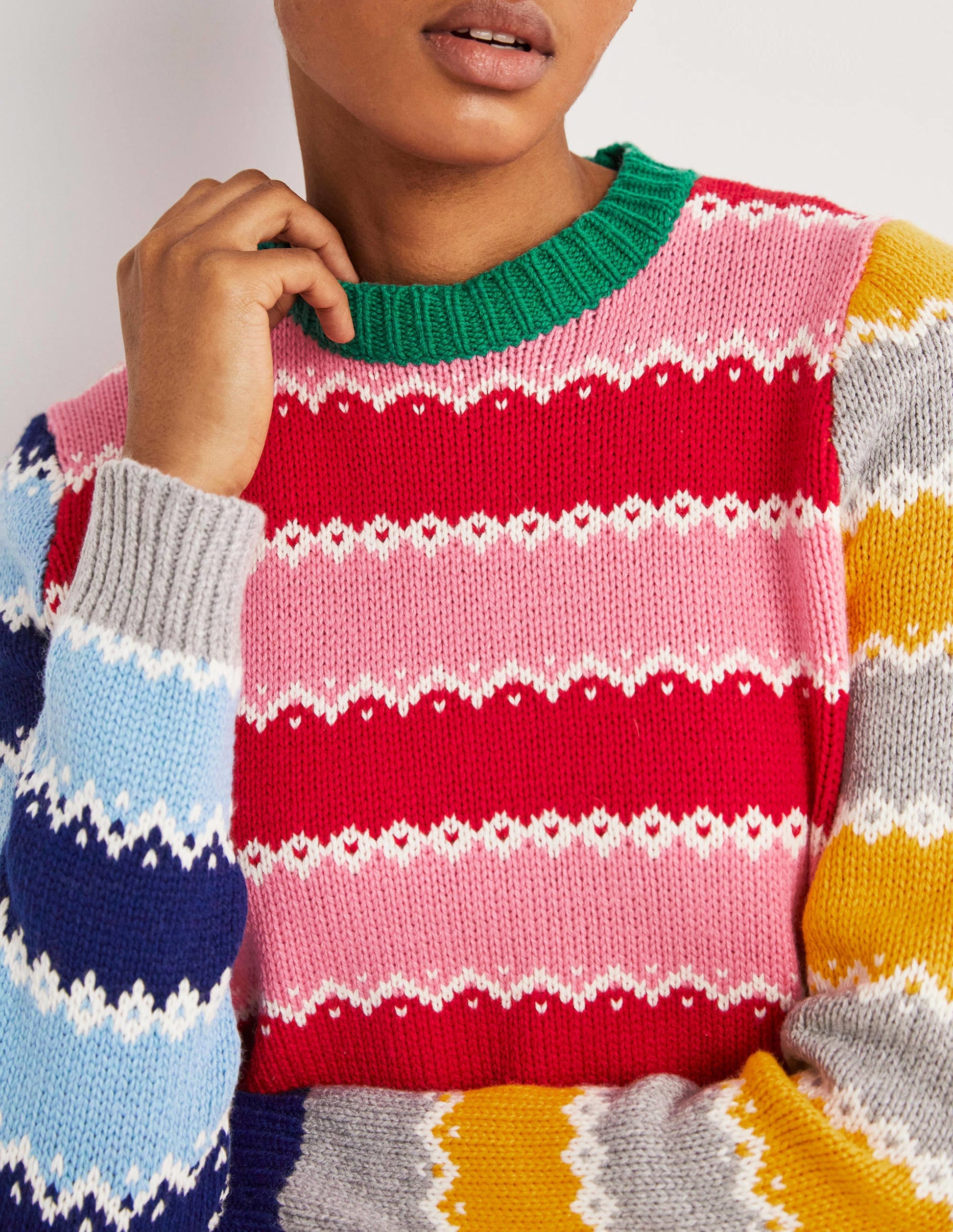 Grobgestrickter weihnachtlicher Pullover-Bunt Gestreift, Mustermix-2