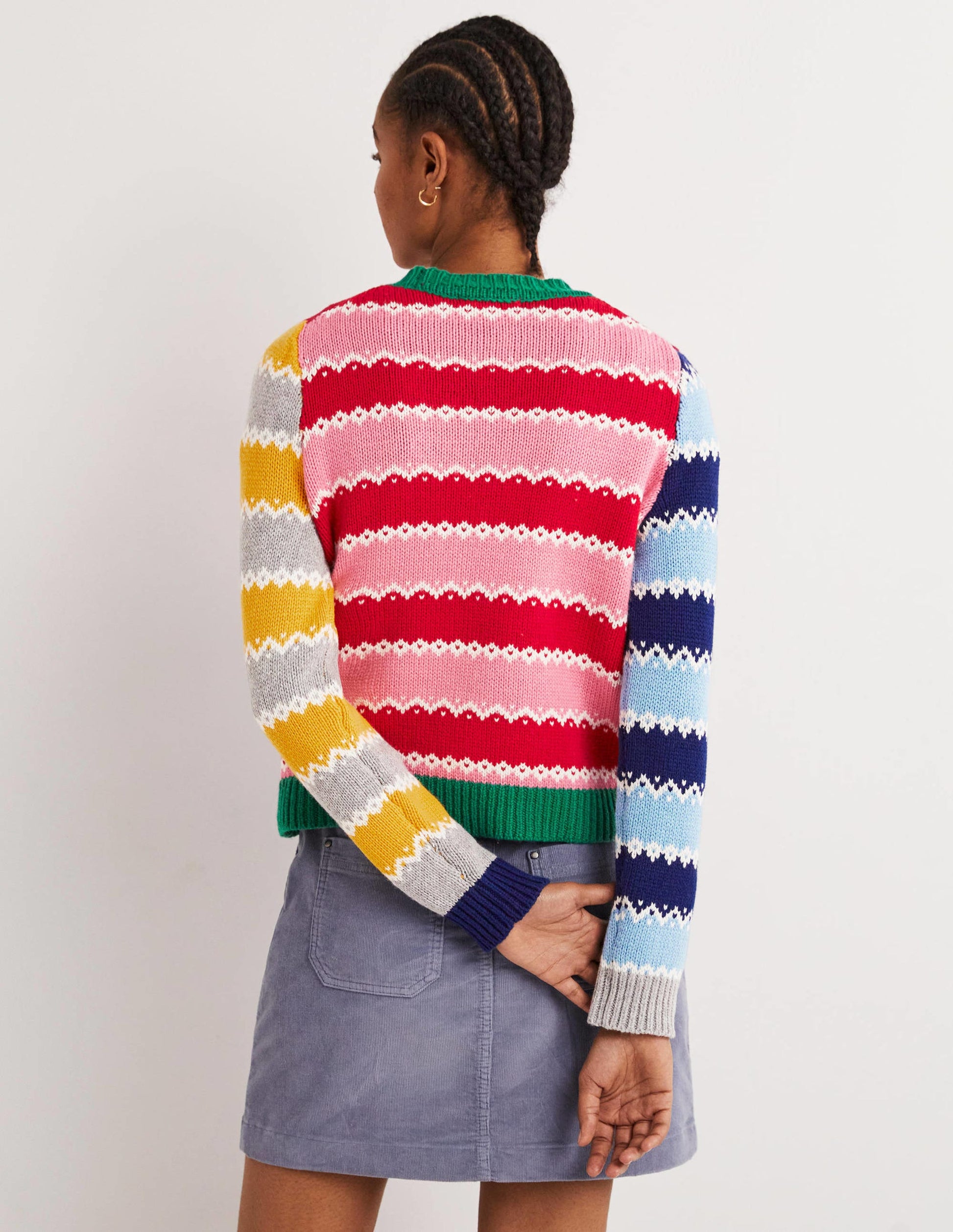 Grobgestrickter weihnachtlicher Pullover-Bunt Gestreift, Mustermix-3