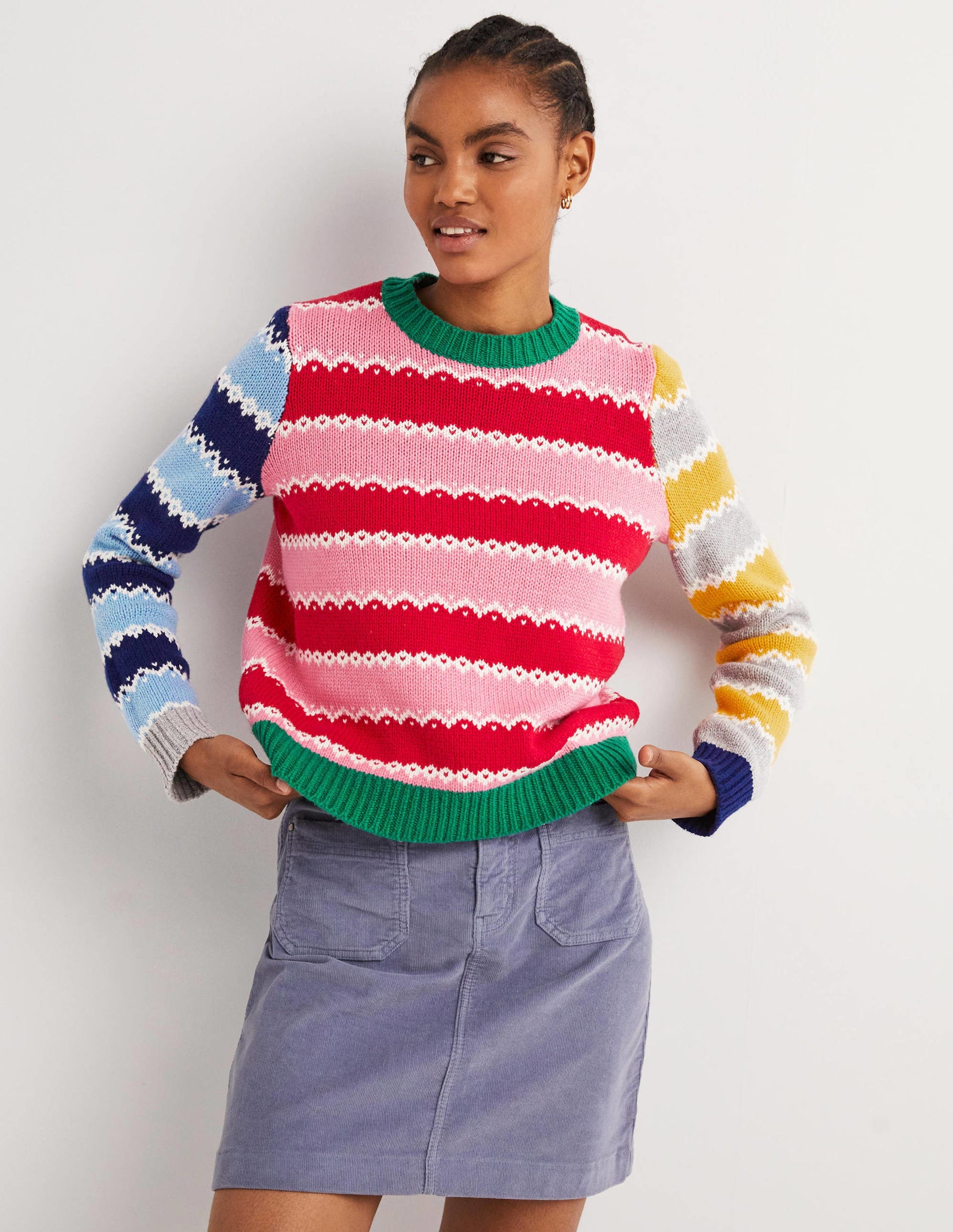 Grobgestrickter weihnachtlicher Pullover-Bunt Gestreift, Mustermix-4