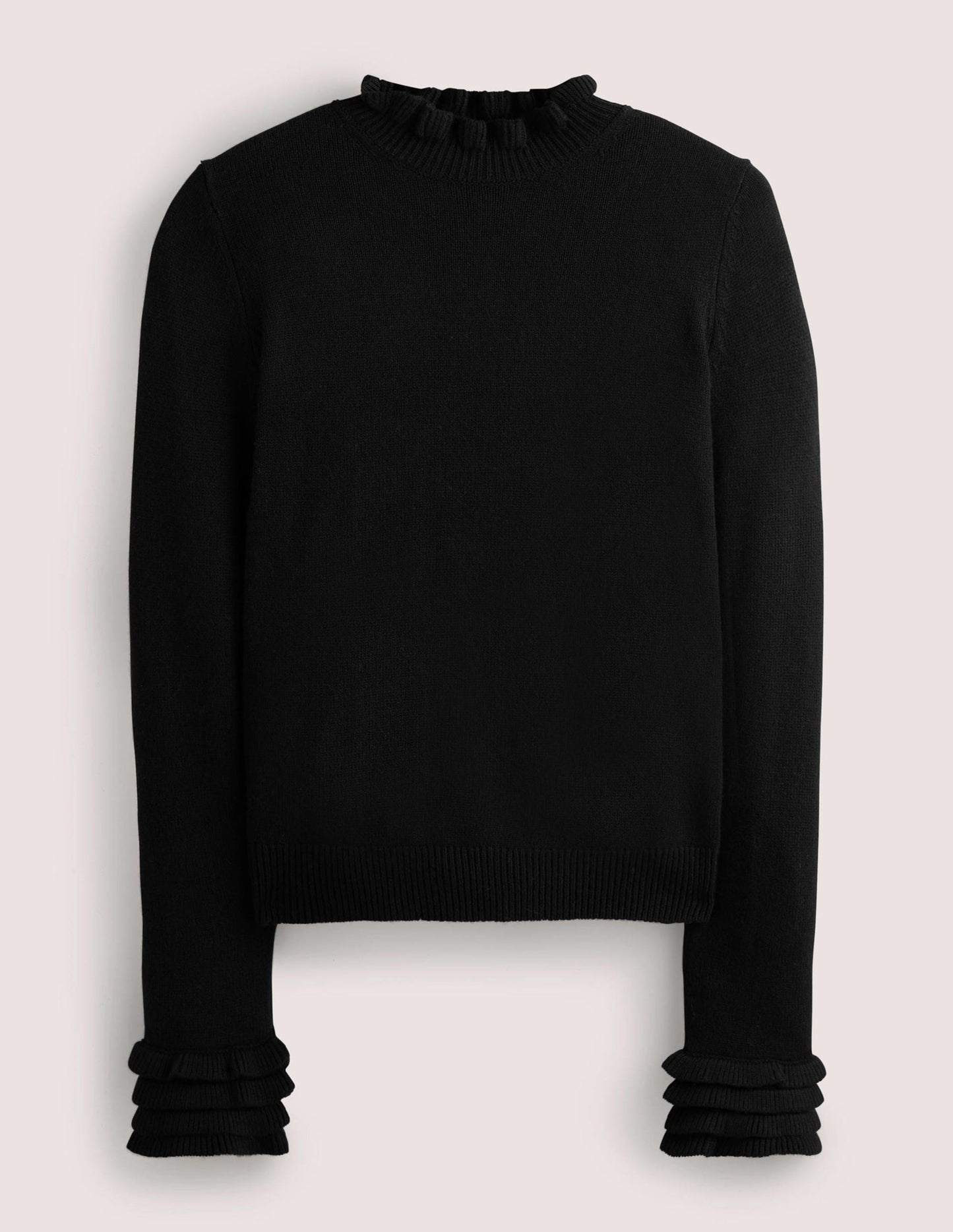 Pullover mit Rüschenlagen-Schwarz