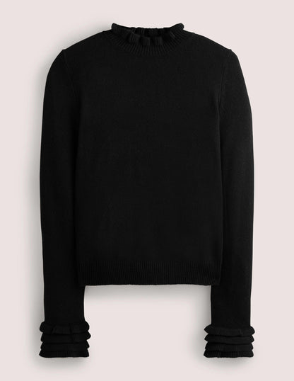 Pullover mit Rüschenlagen-Schwarz