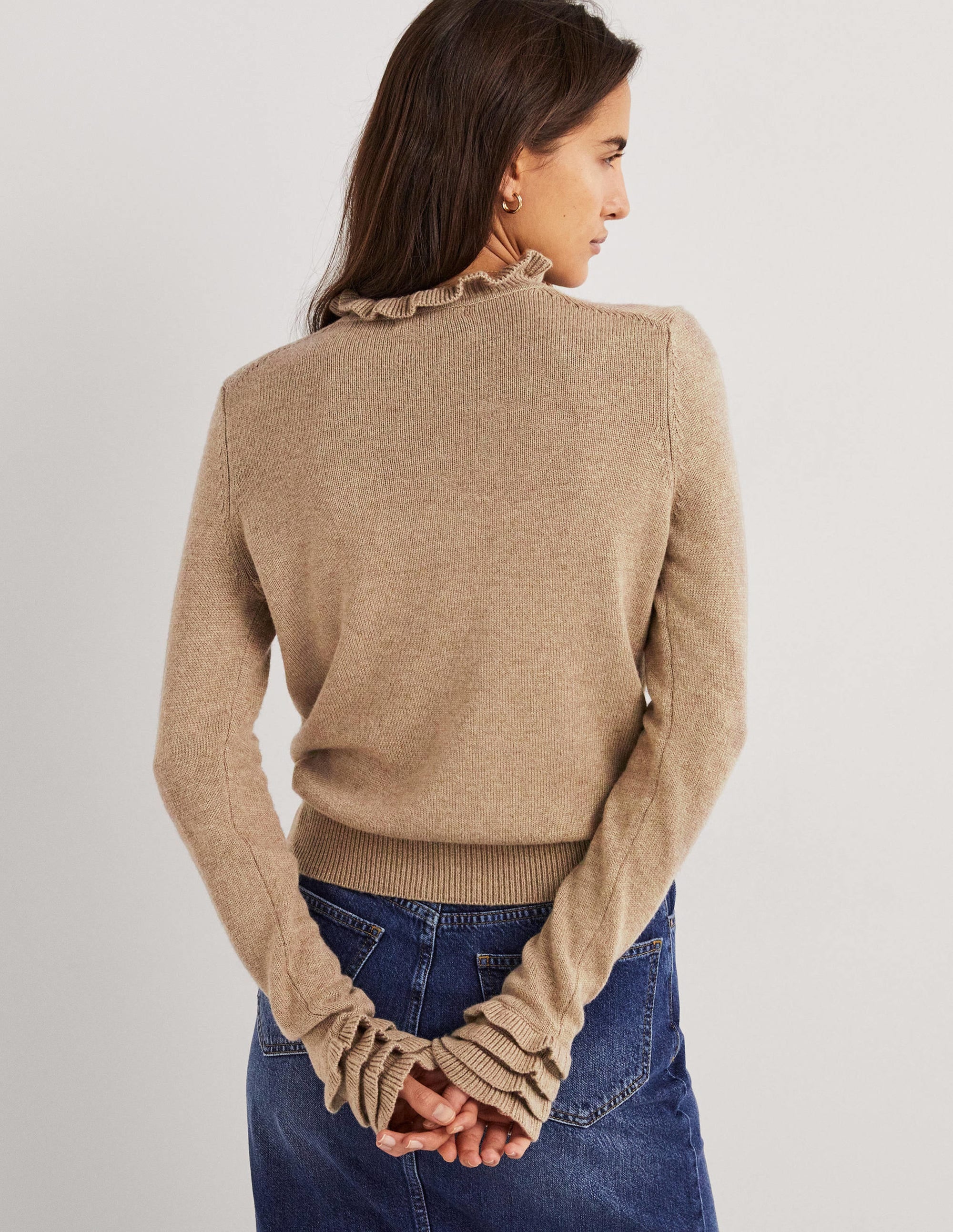 Pull volanté effet superposé-Taupe foncé chiné - Image 3