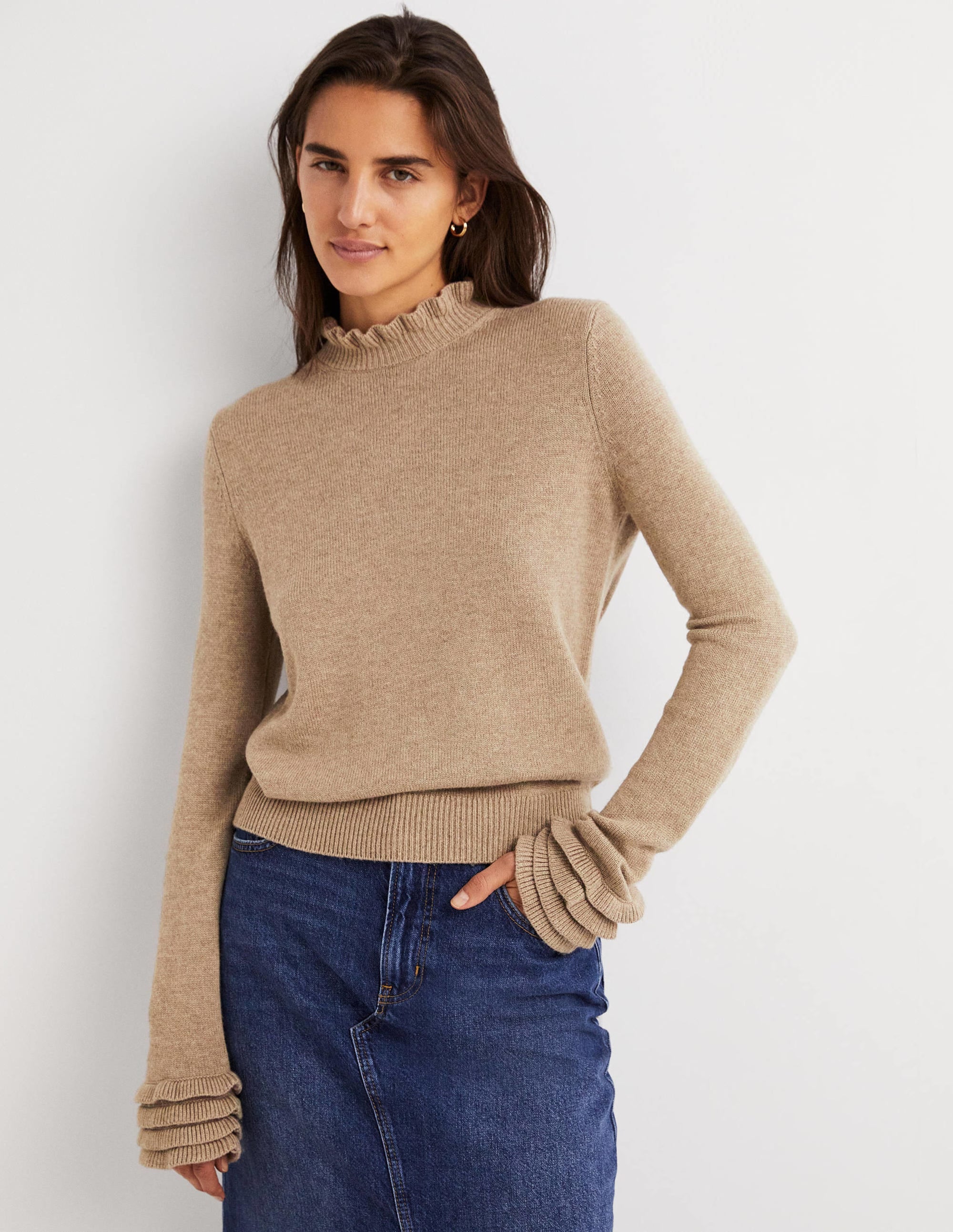 Pull volanté effet superposé-Taupe foncé chiné - Image 4