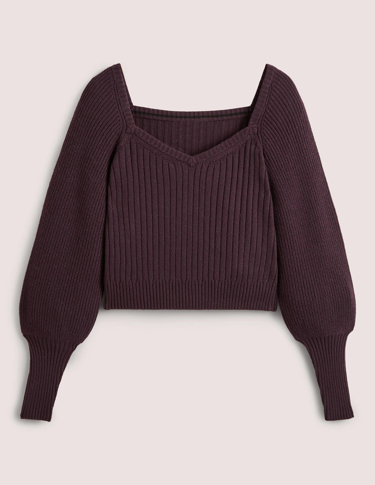 Pull manches blousantes avec encolure en cœur-Violet figue
