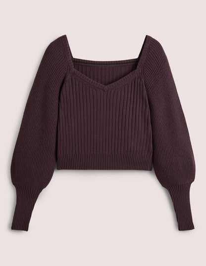 Pull manches blousantes avec encolure en cœur-Violet figue-6