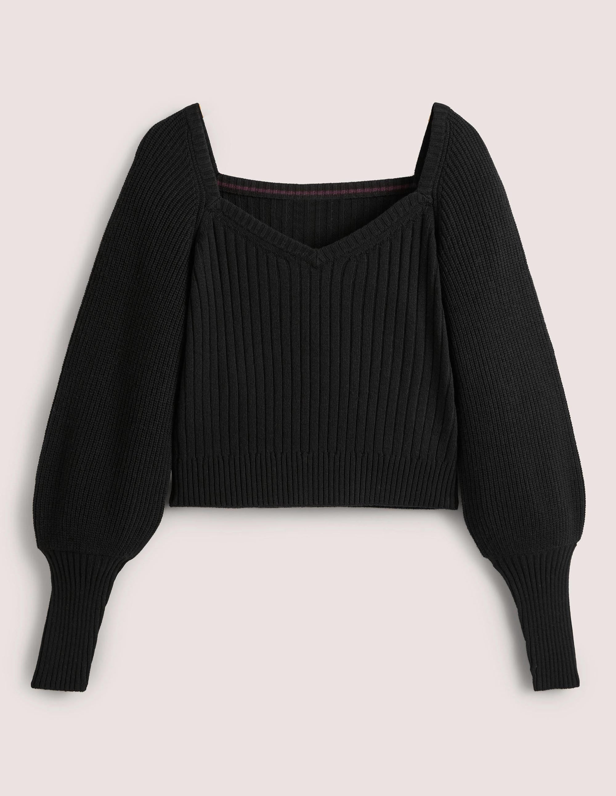 Pull manches blousantes avec encolure en cœur-Noir - Image 5