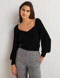 Pull manches blousantes avec encolure en cœur-Noir