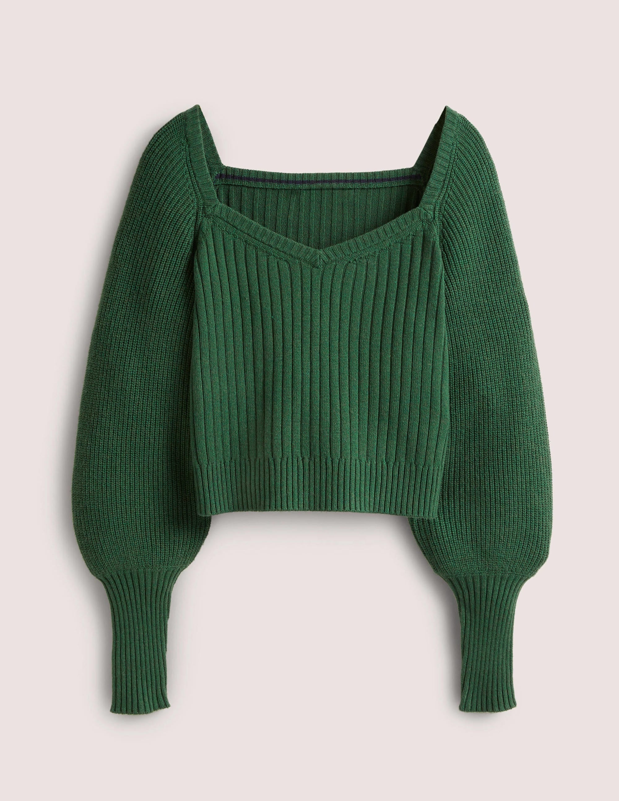 Pull manches blousantes avec encolure en cœur-Vert chasseur - Image 6