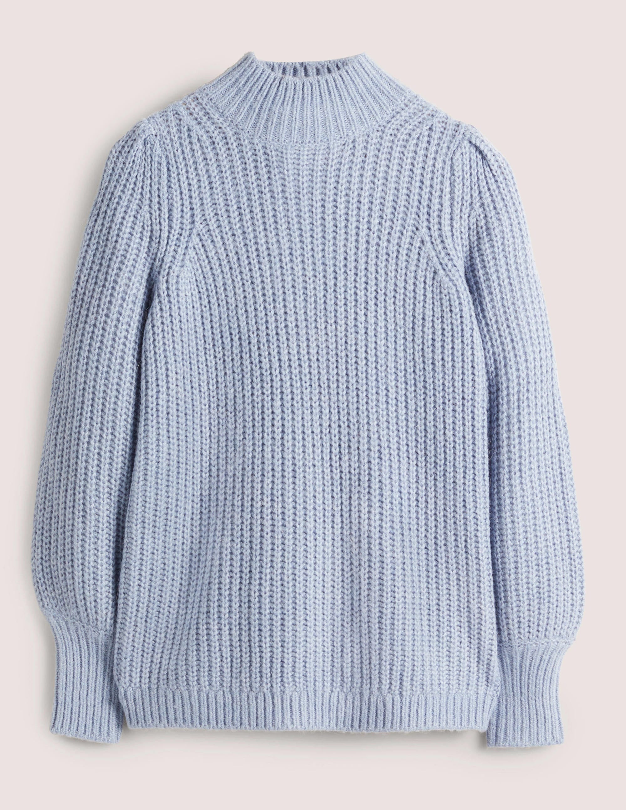Ribbed Fluffy High Neck Jumper-Corporal Blue Melange - Image 5