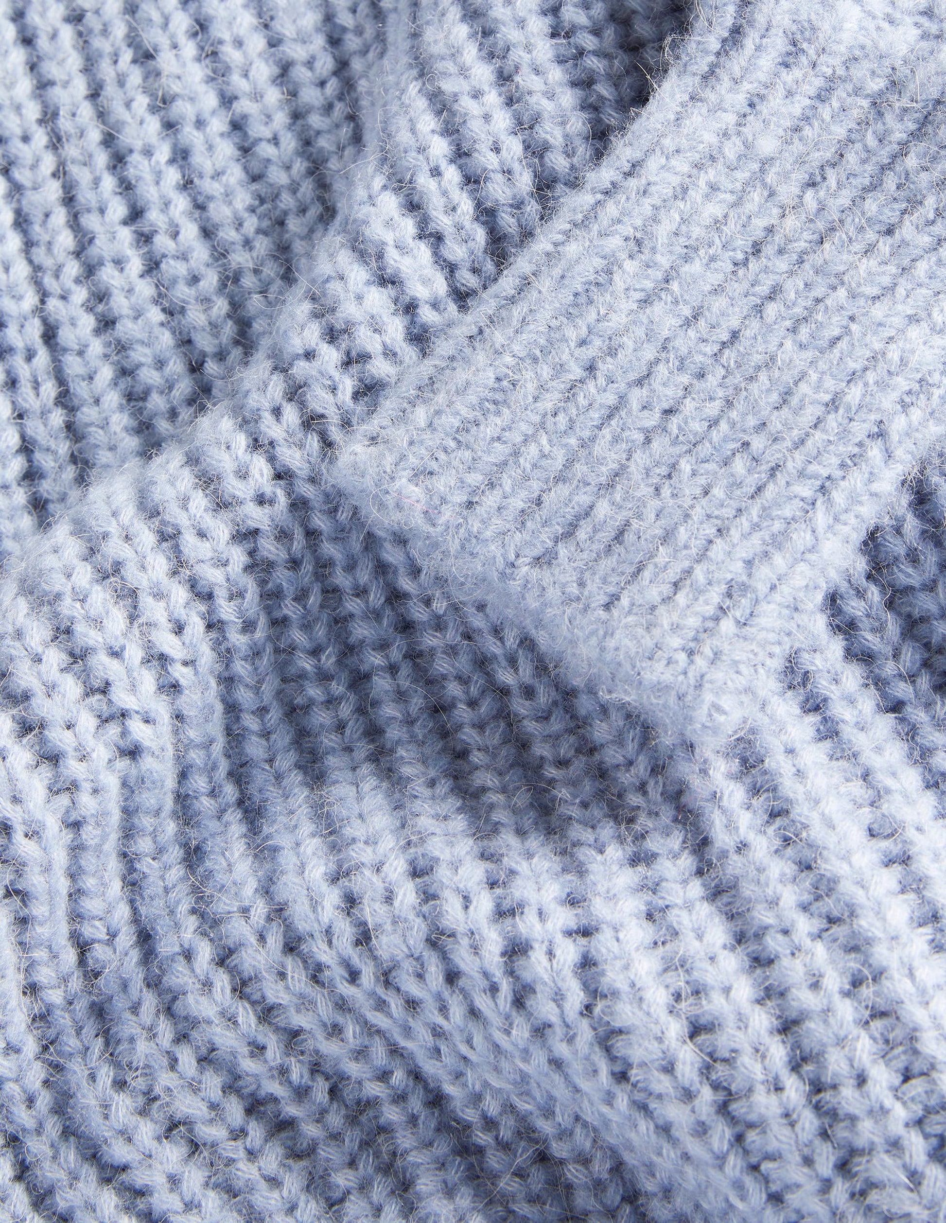 Ribbed Fluffy High Neck Jumper-Corporal Blue Melange-6