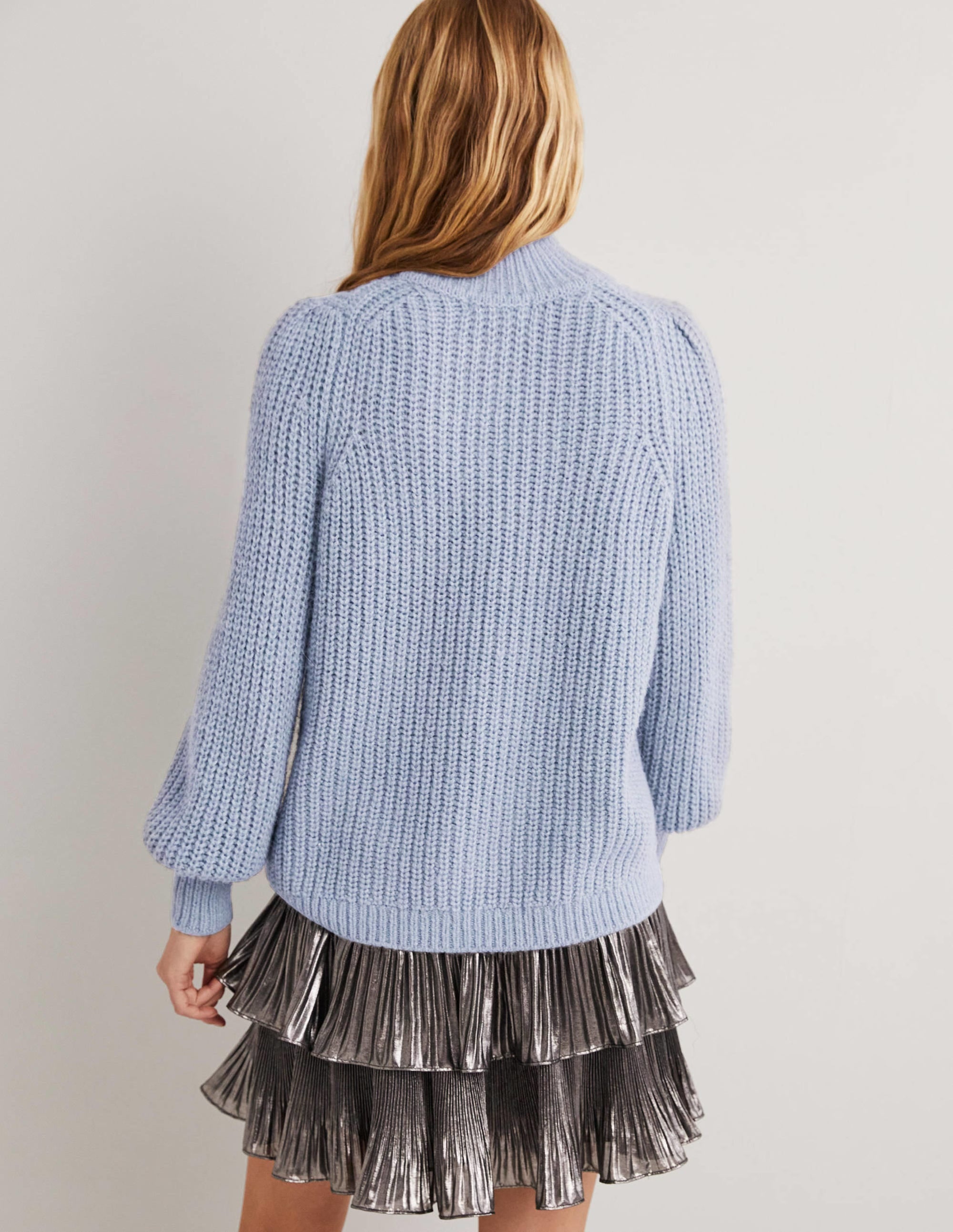 Ribbed Fluffy High Neck Jumper-Corporal Blue Melange - Image 3