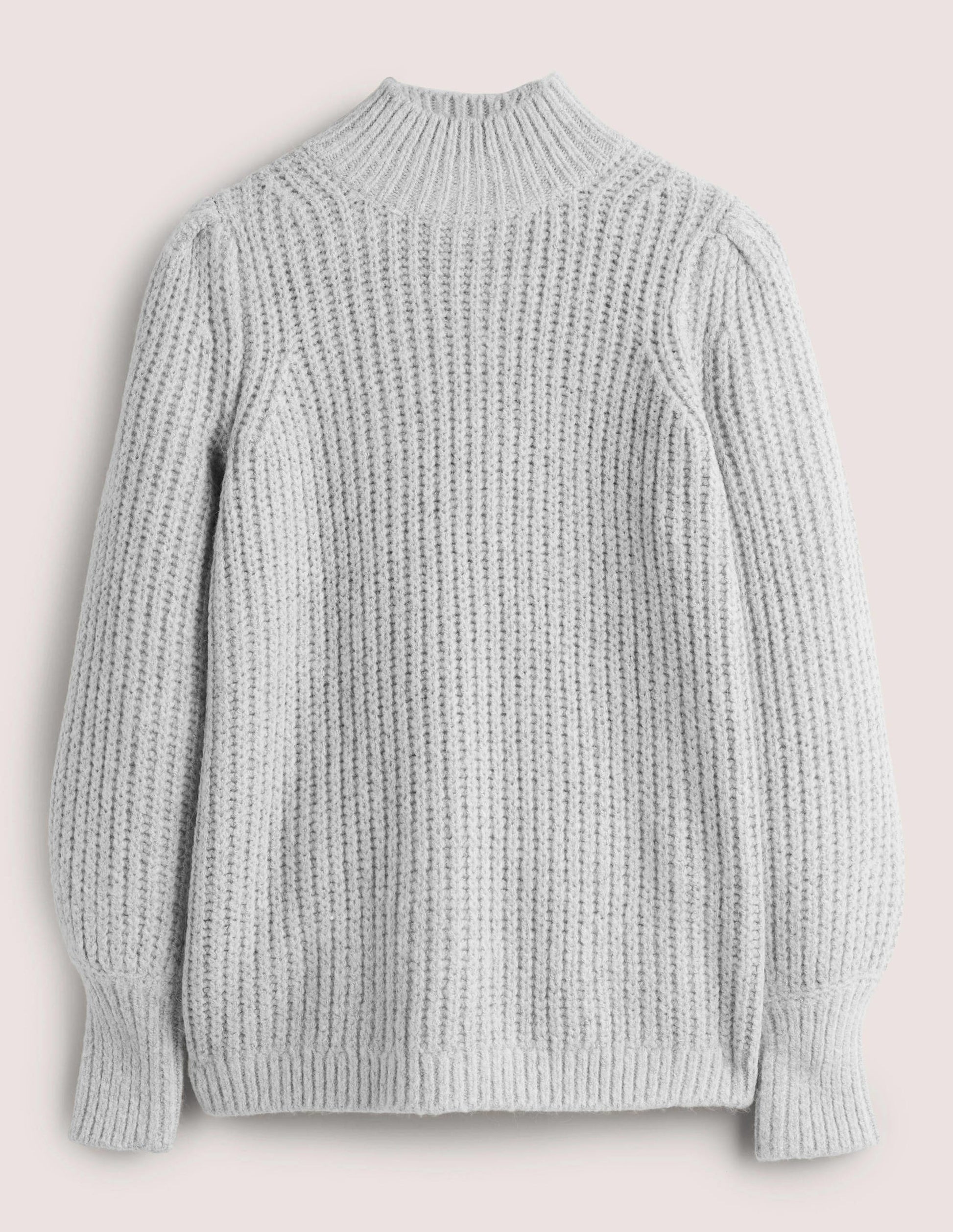 Flauschiger Rippstrickpullover mit hohem Kragen-Grau Melange-5