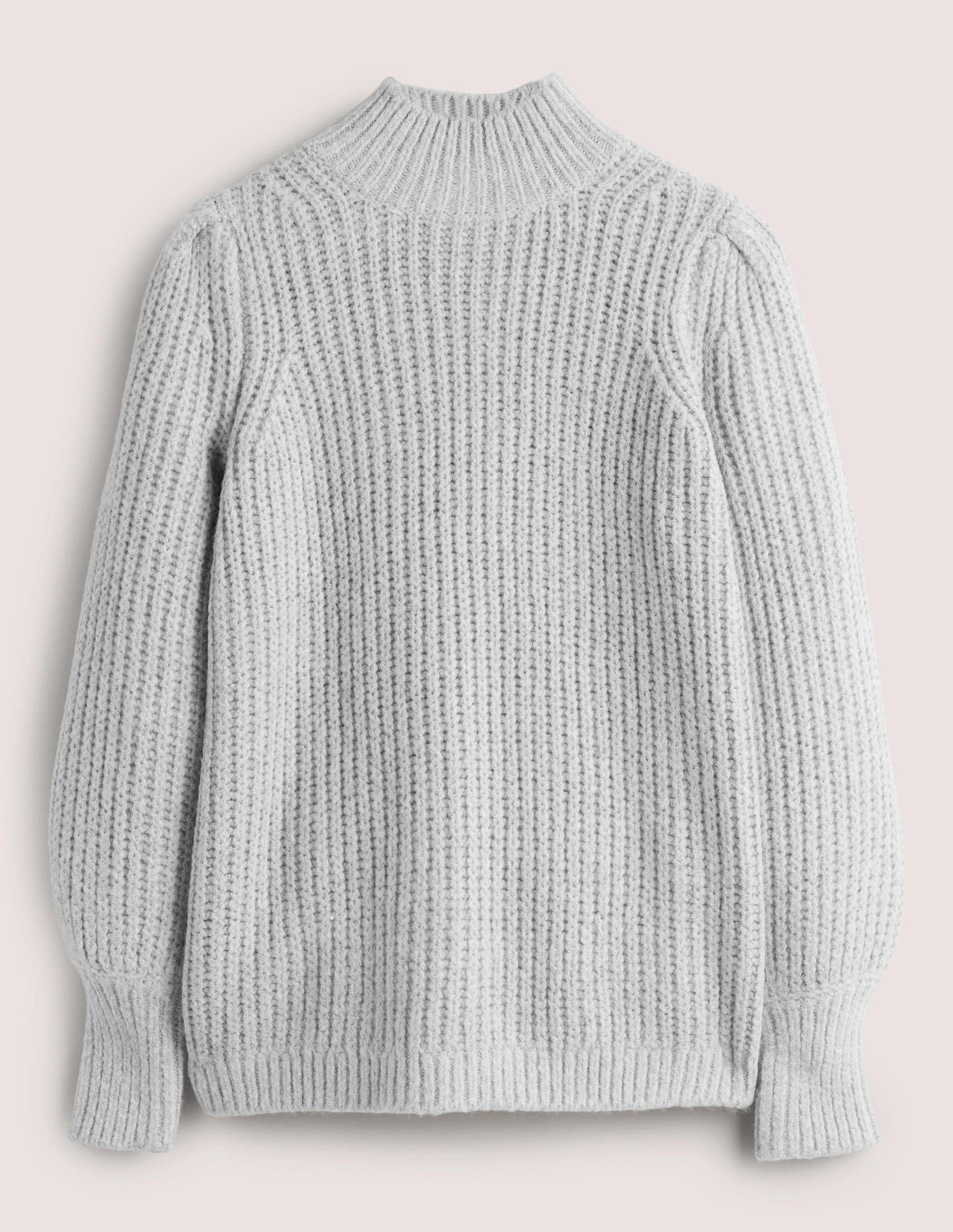Flauschiger Rippstrickpullover mit hohem Kragen-Grau Melange - Image 5