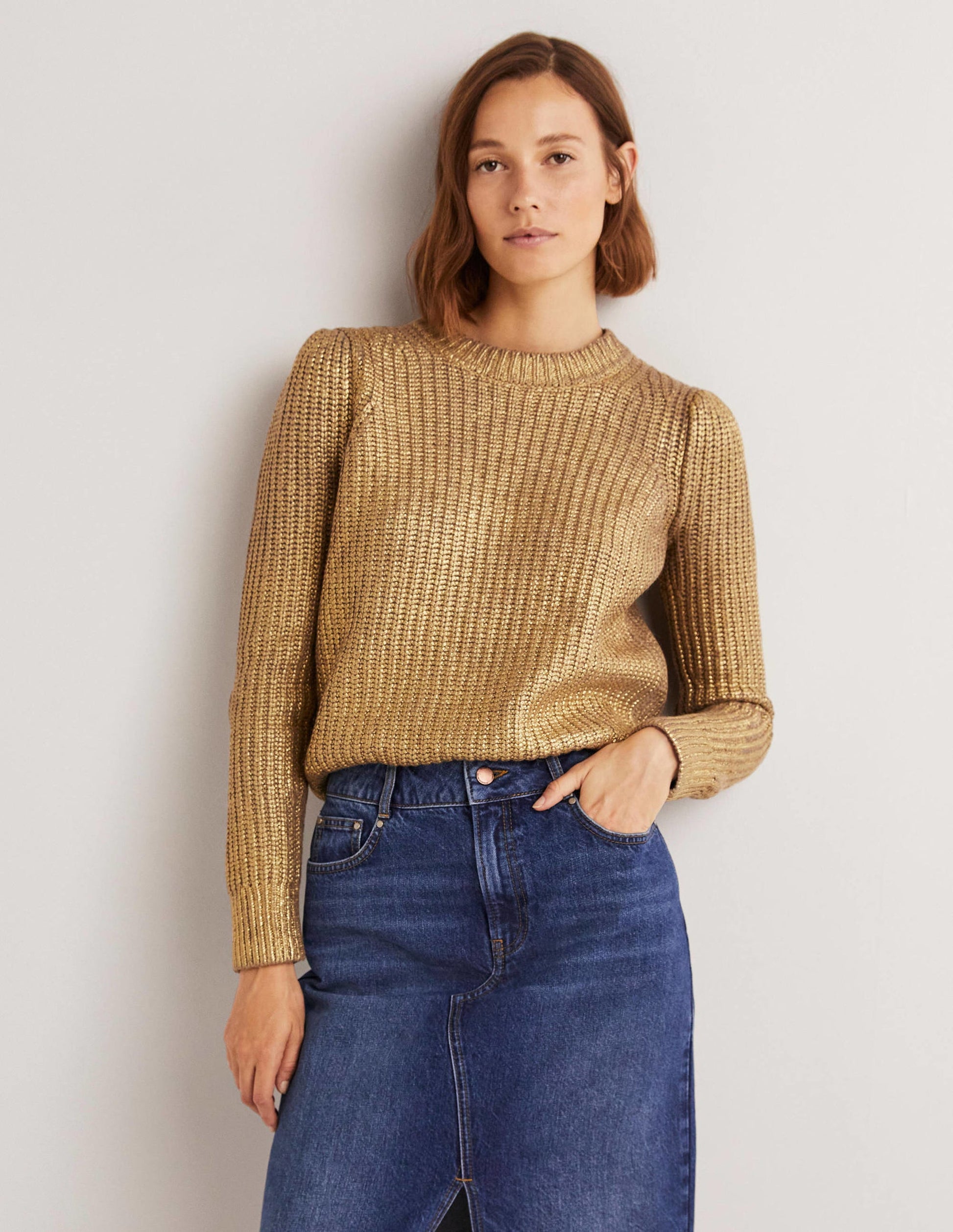Goldener Rippstrickpullover-Goldfolie-1