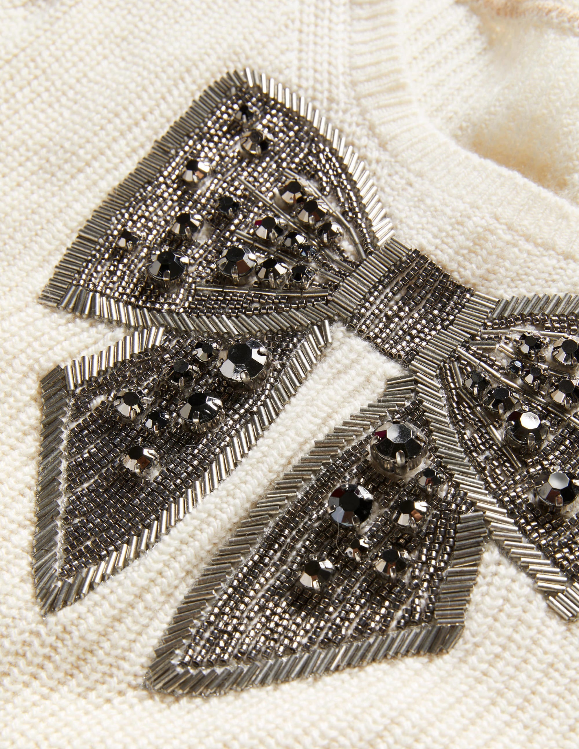 Cream Embellished Bow Ribbed Jumper-Warmes Naturweiß, Schleife mit Schmucksteinen - Image 7