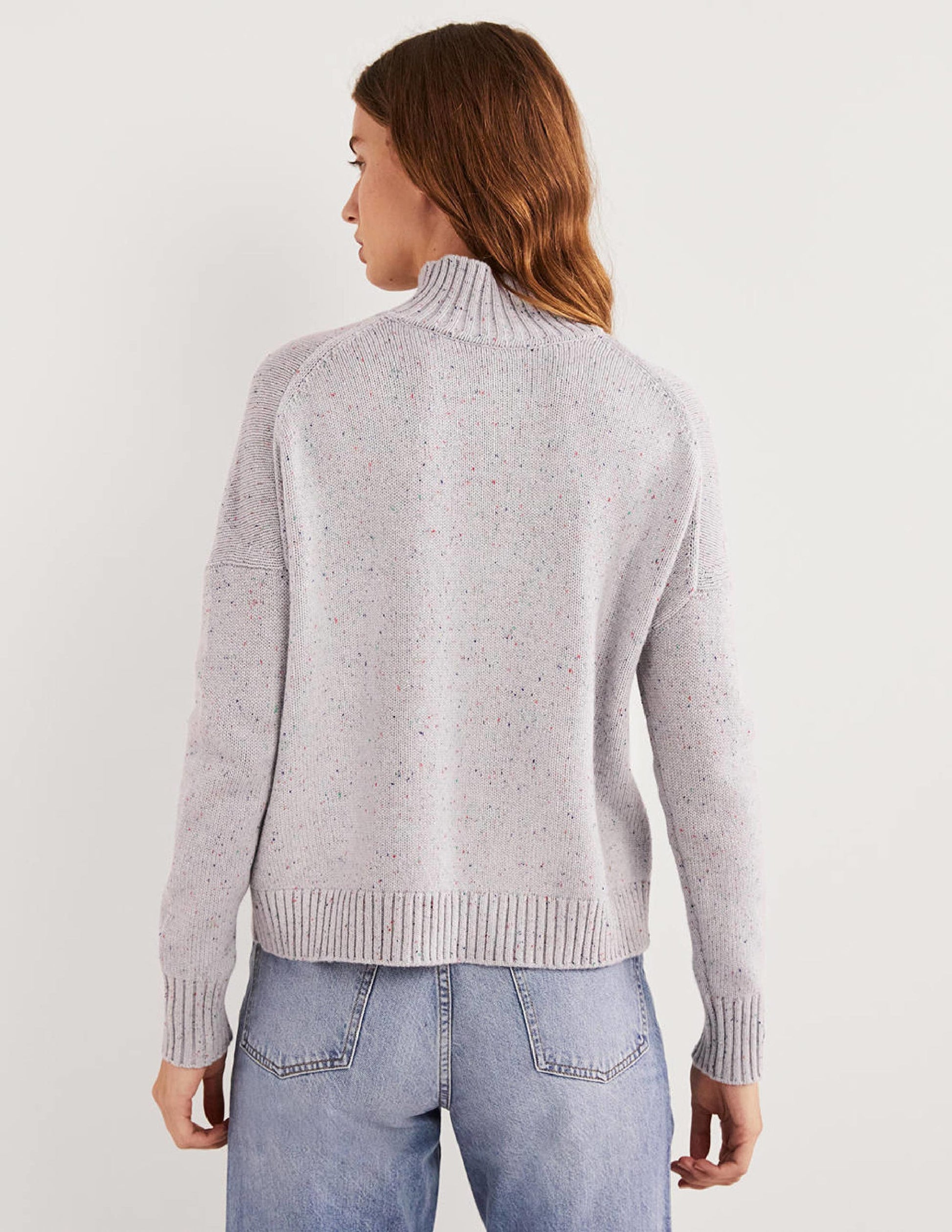 Pull en cachemire à col montant-Ivoire, motif Nep multi-3