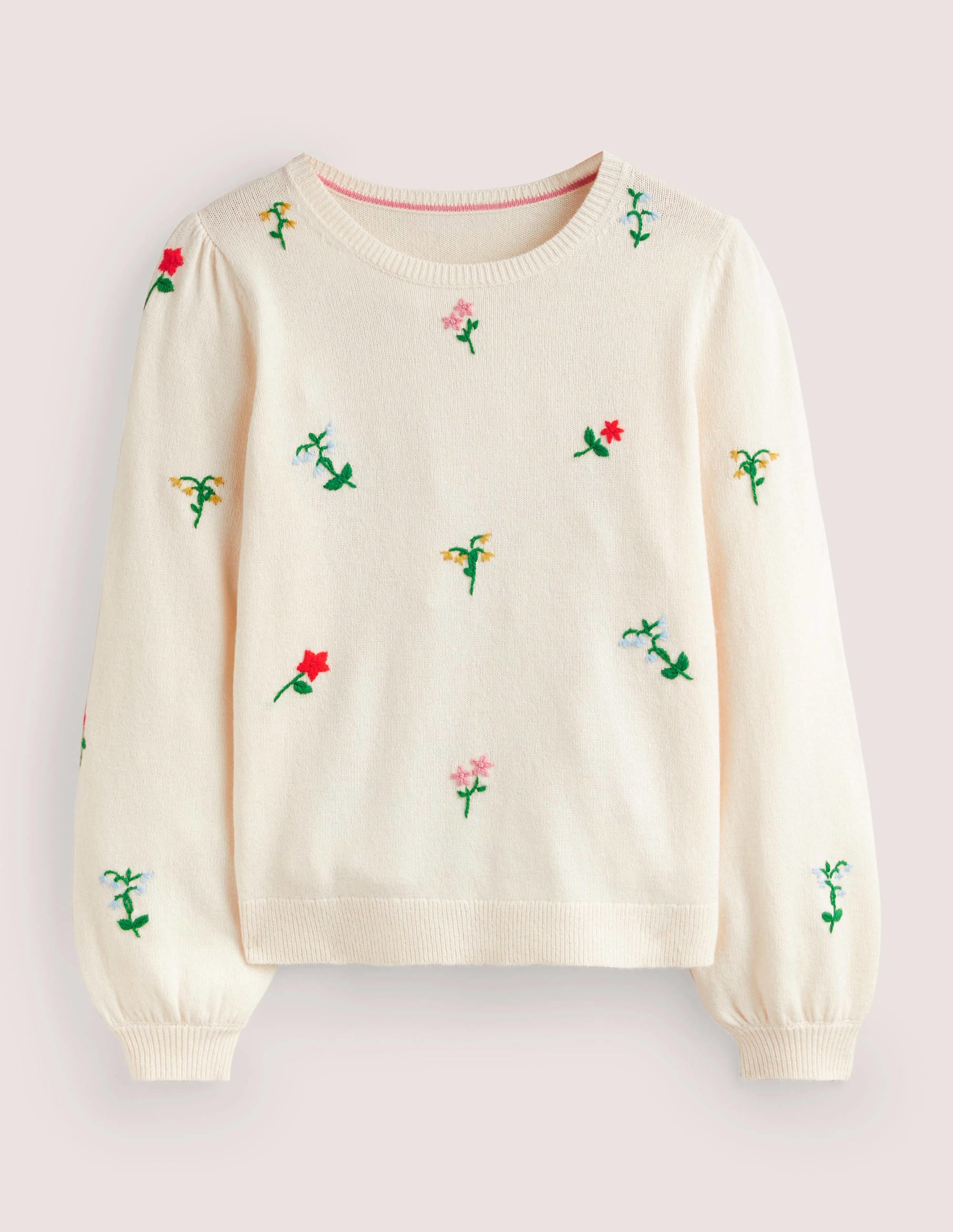 Embroidered Knitted Jumper-Warm Ivory, Flower Embroidery - Image 6