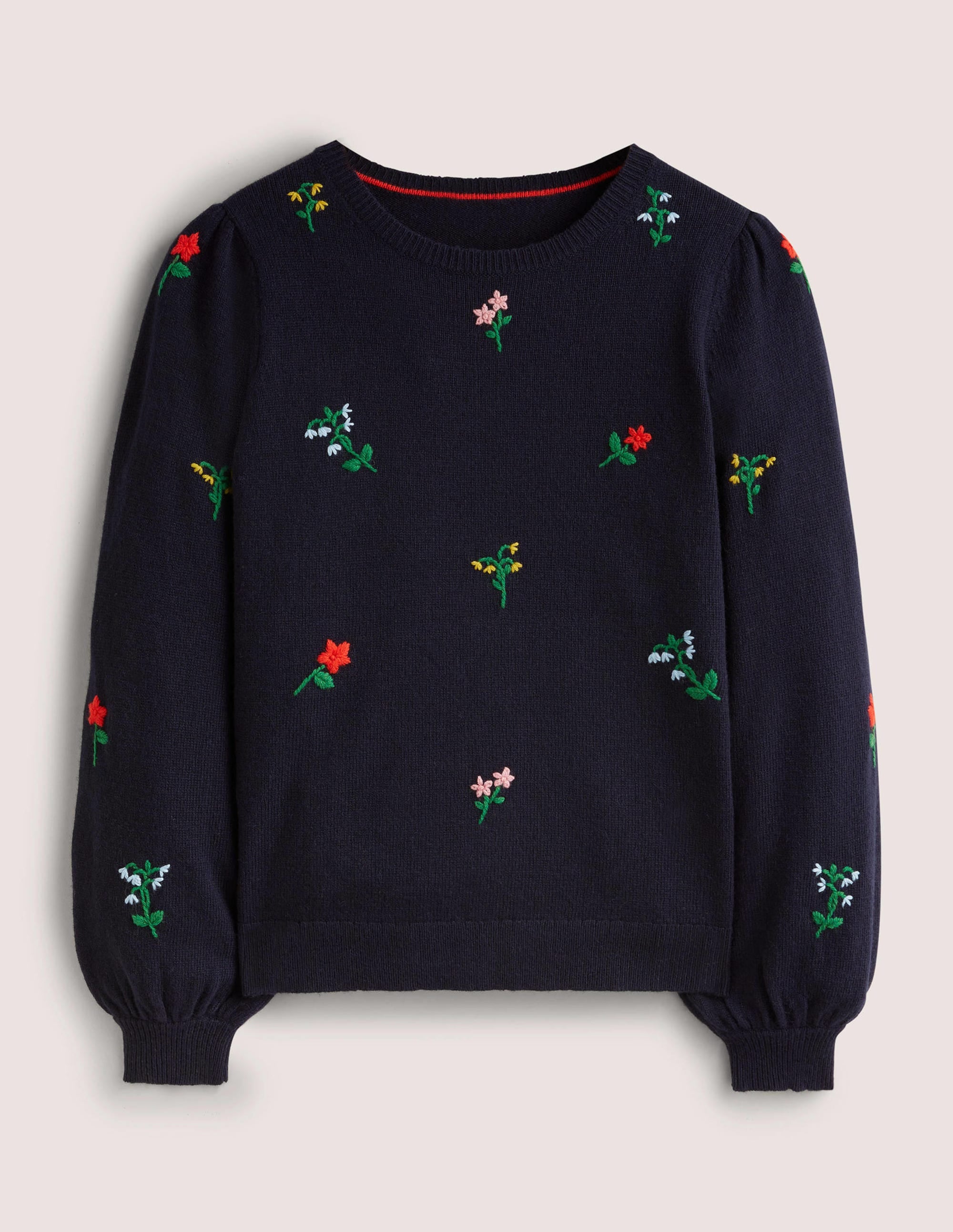 Embroidered Knitted Jumper-Navy, Flower Embroidery - Image 7