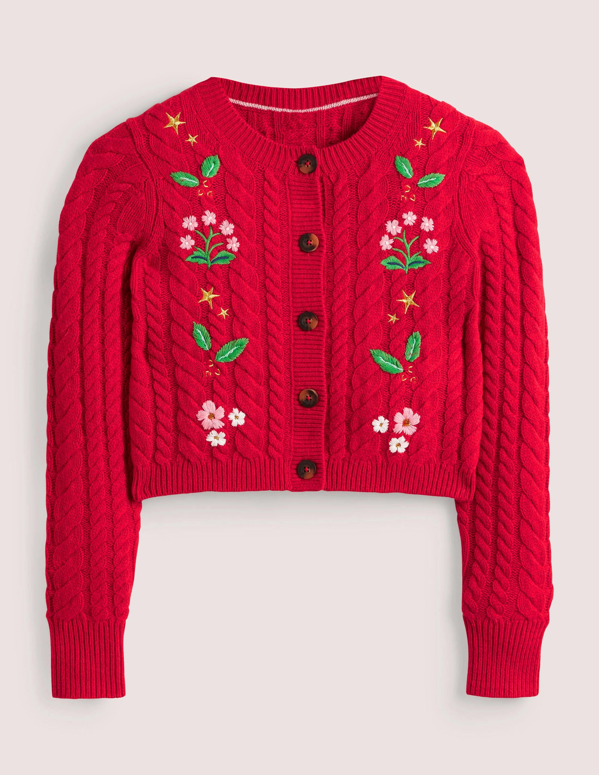 Embroidered Cropped Cardigan-Rockabilly Red Embroidery - Image 7