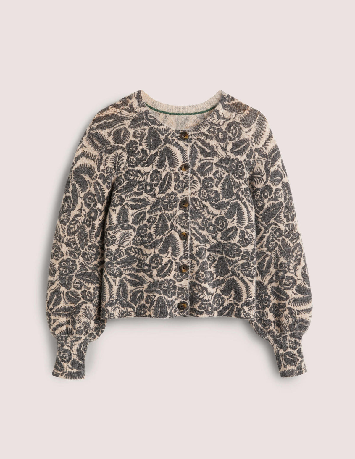 Gemusterter flauschiger Cardigan-Mausgrau/Schwarz, Garten-5
