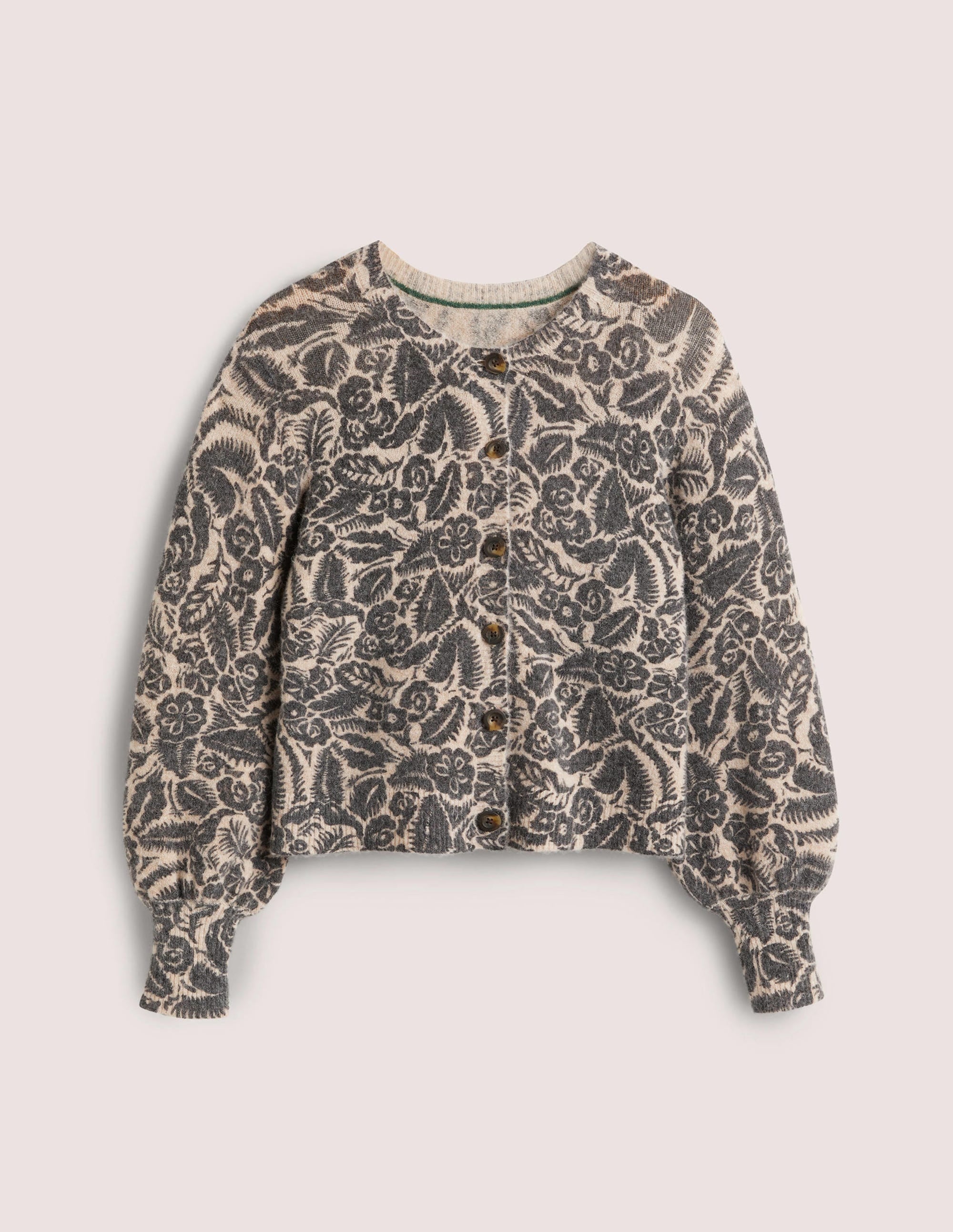 Gemusterter flauschiger Cardigan-Mausgrau/Schwarz, Garten - Image 5