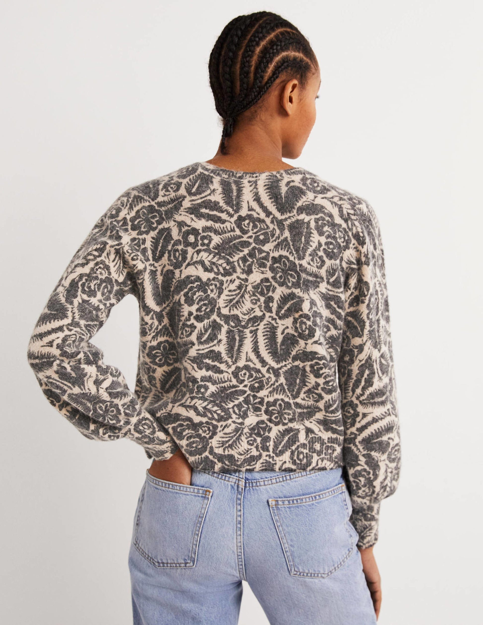 Gemusterter flauschiger Cardigan-Mausgrau/Schwarz, Garten-3