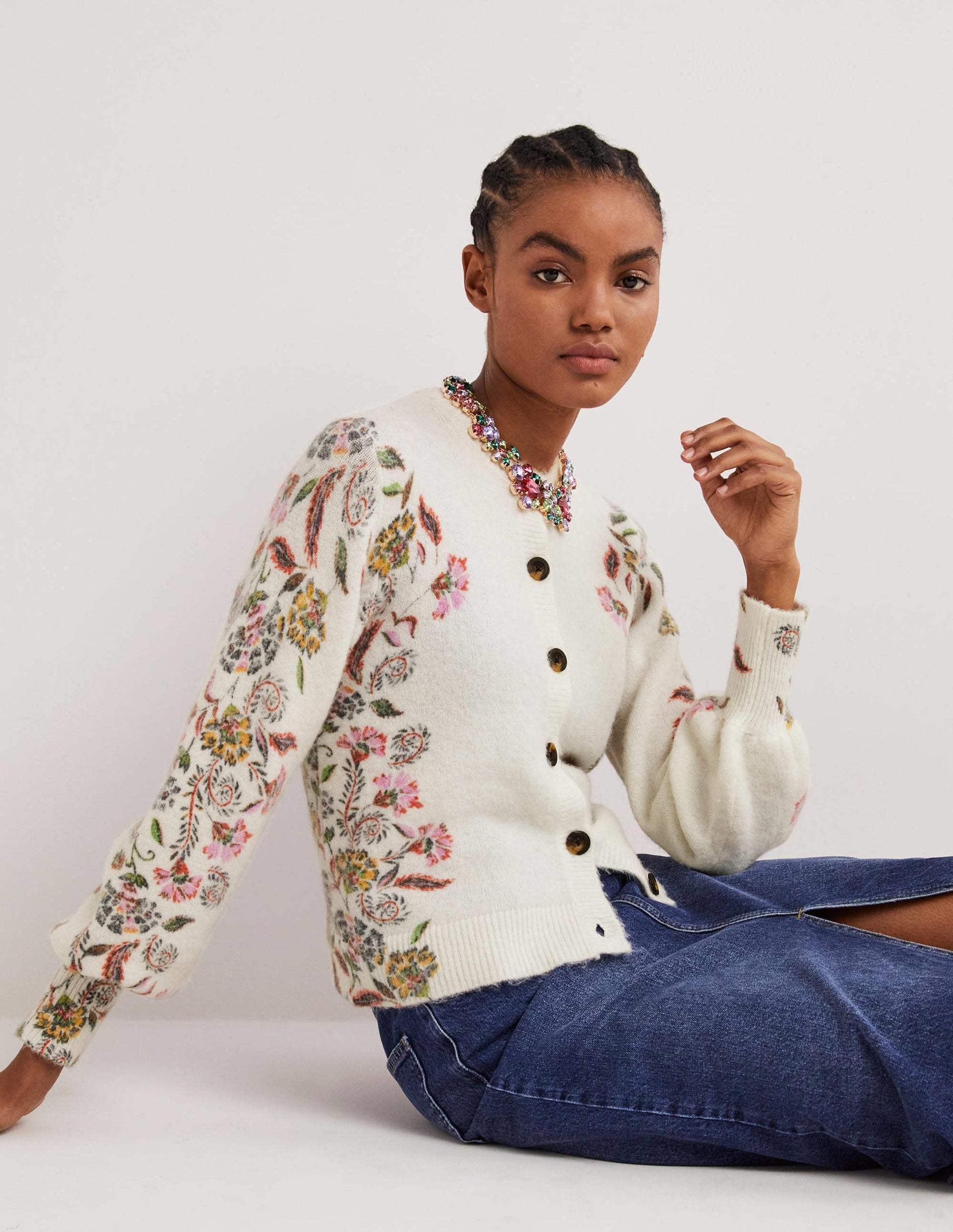 Gilet duveteux imprimé-Ivoire, motif Blossom Pomme-4