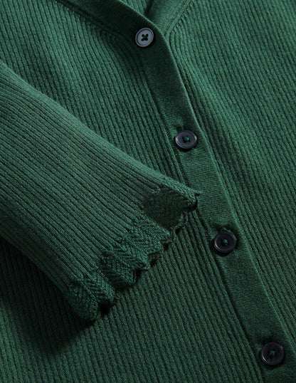 Gerippter Cardigan mit Herzausschnitt-Trekking-Grün