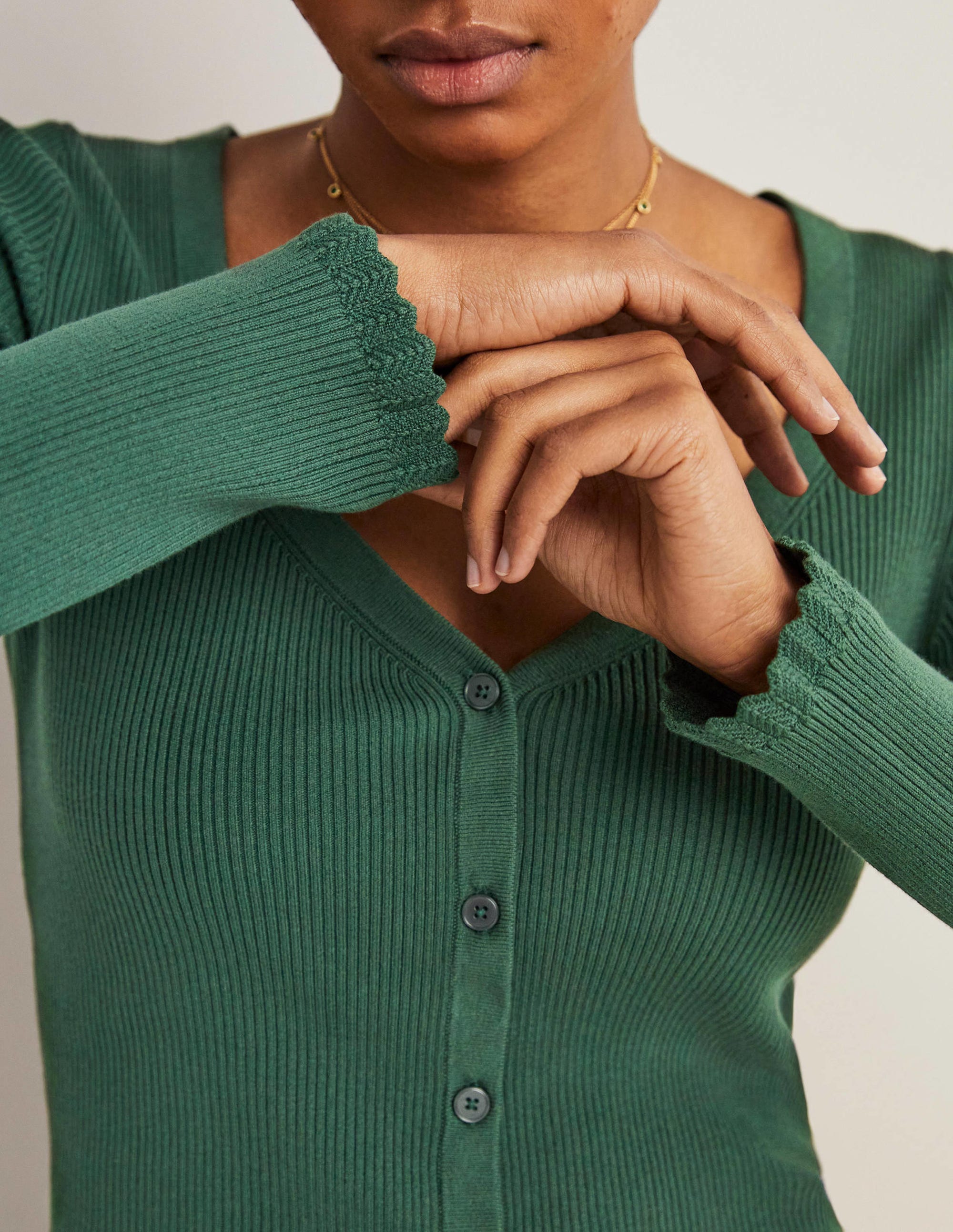 Ribbed Sweetheart Cardigan-Trekking Green - Image 2
