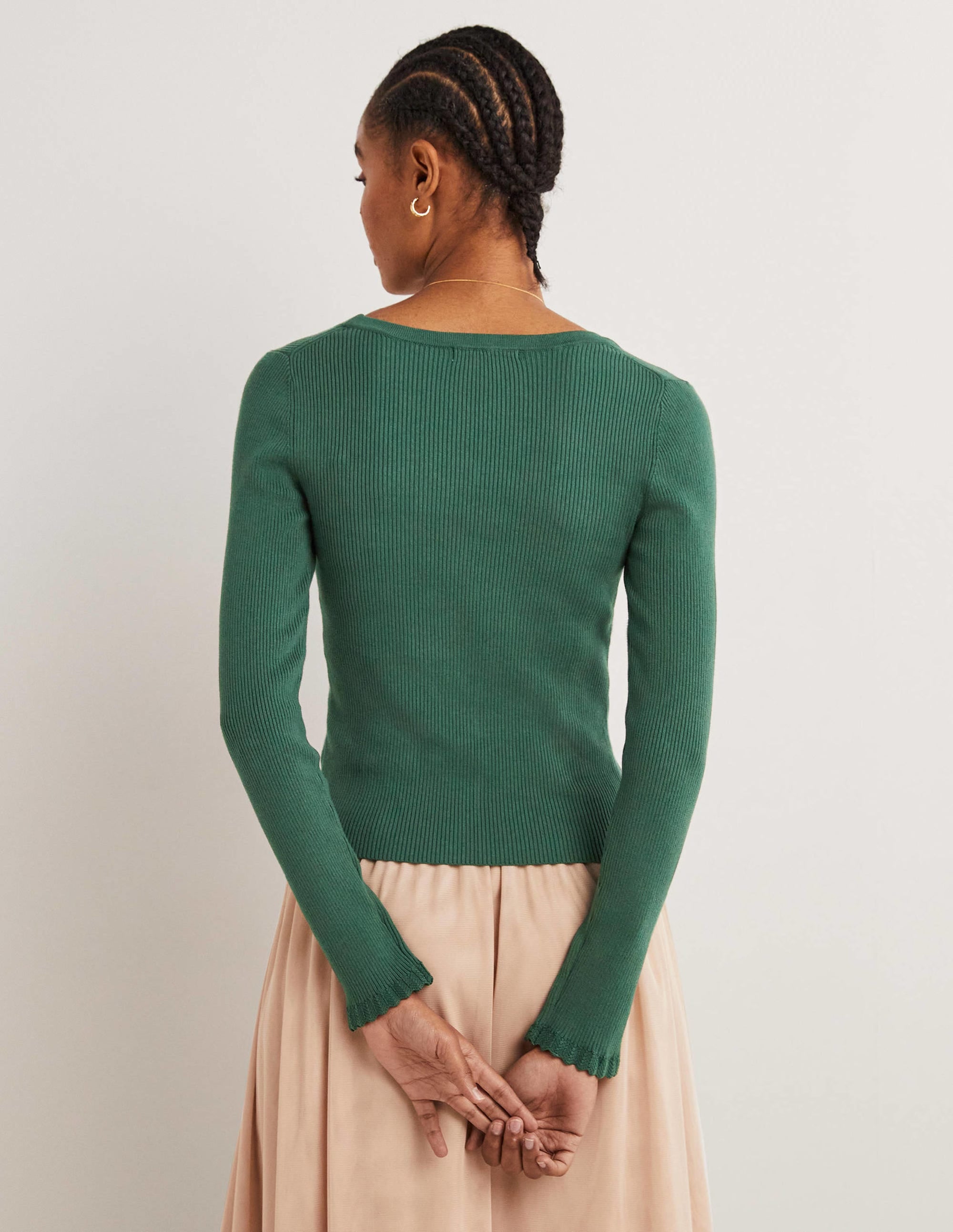 Ribbed Sweetheart Cardigan-Trekking Green - Image 3
