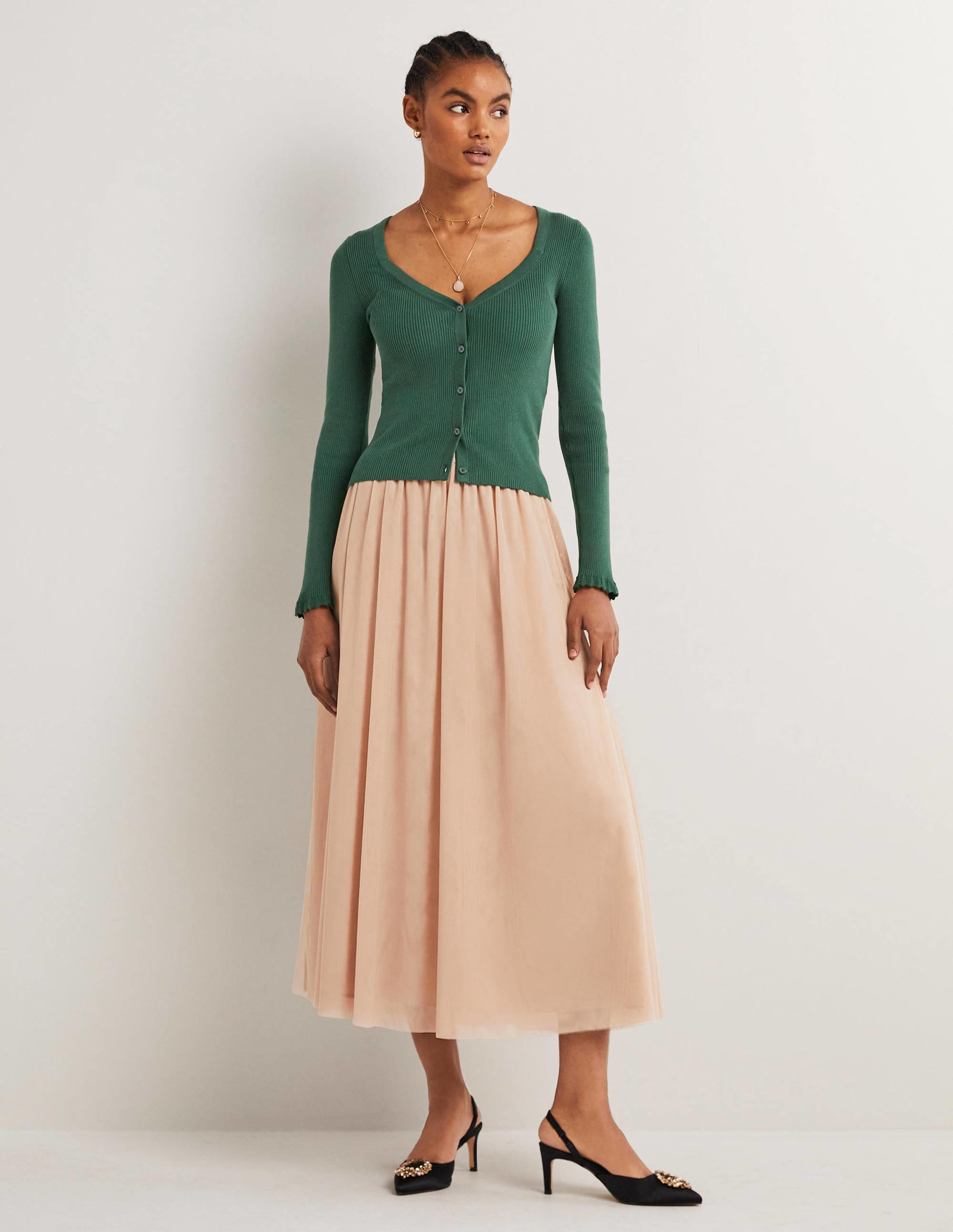 Ribbed Sweetheart Cardigan-Trekking Green - Image 5