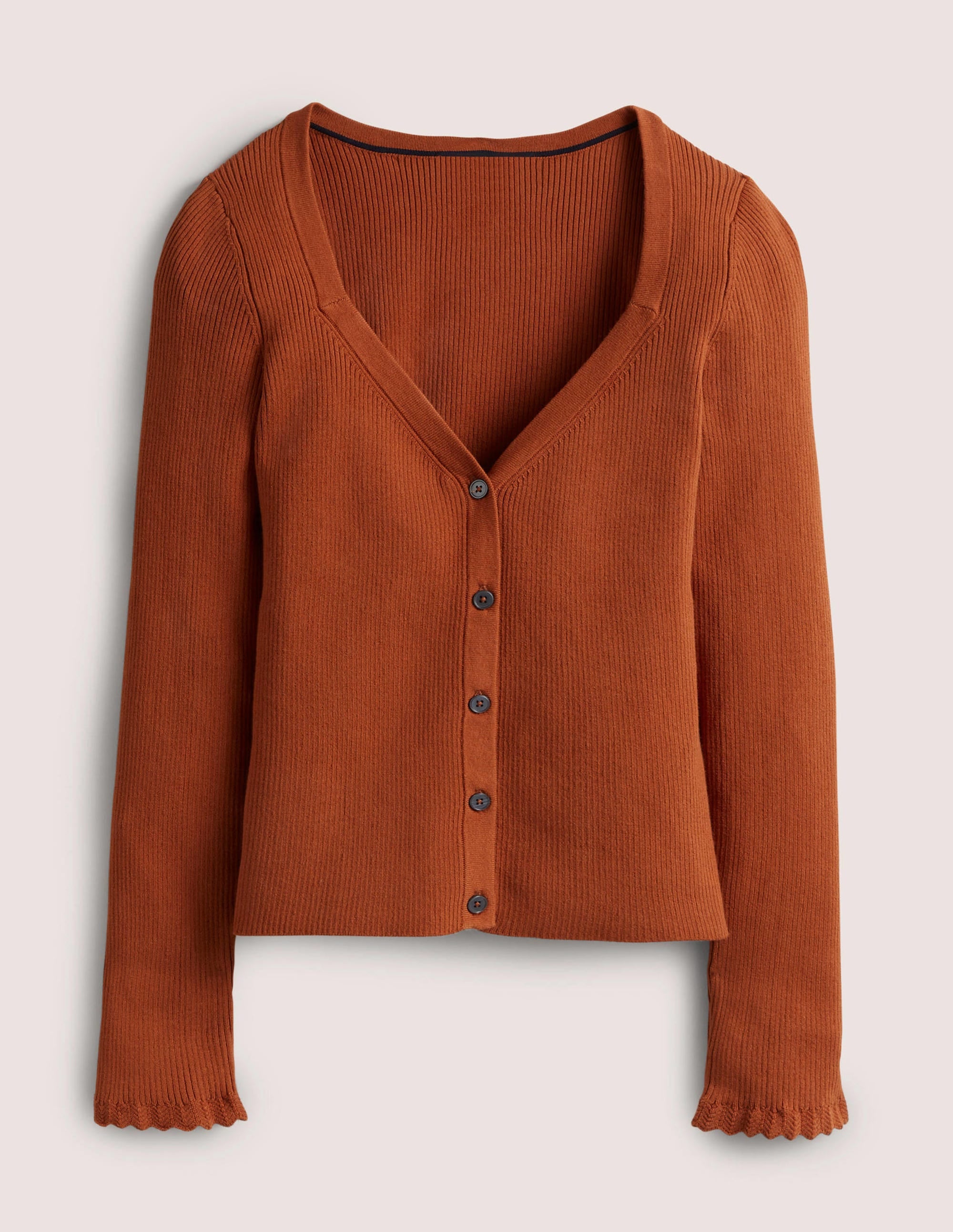 Ribbed Sweetheart Cardigan-Rust - Image 5