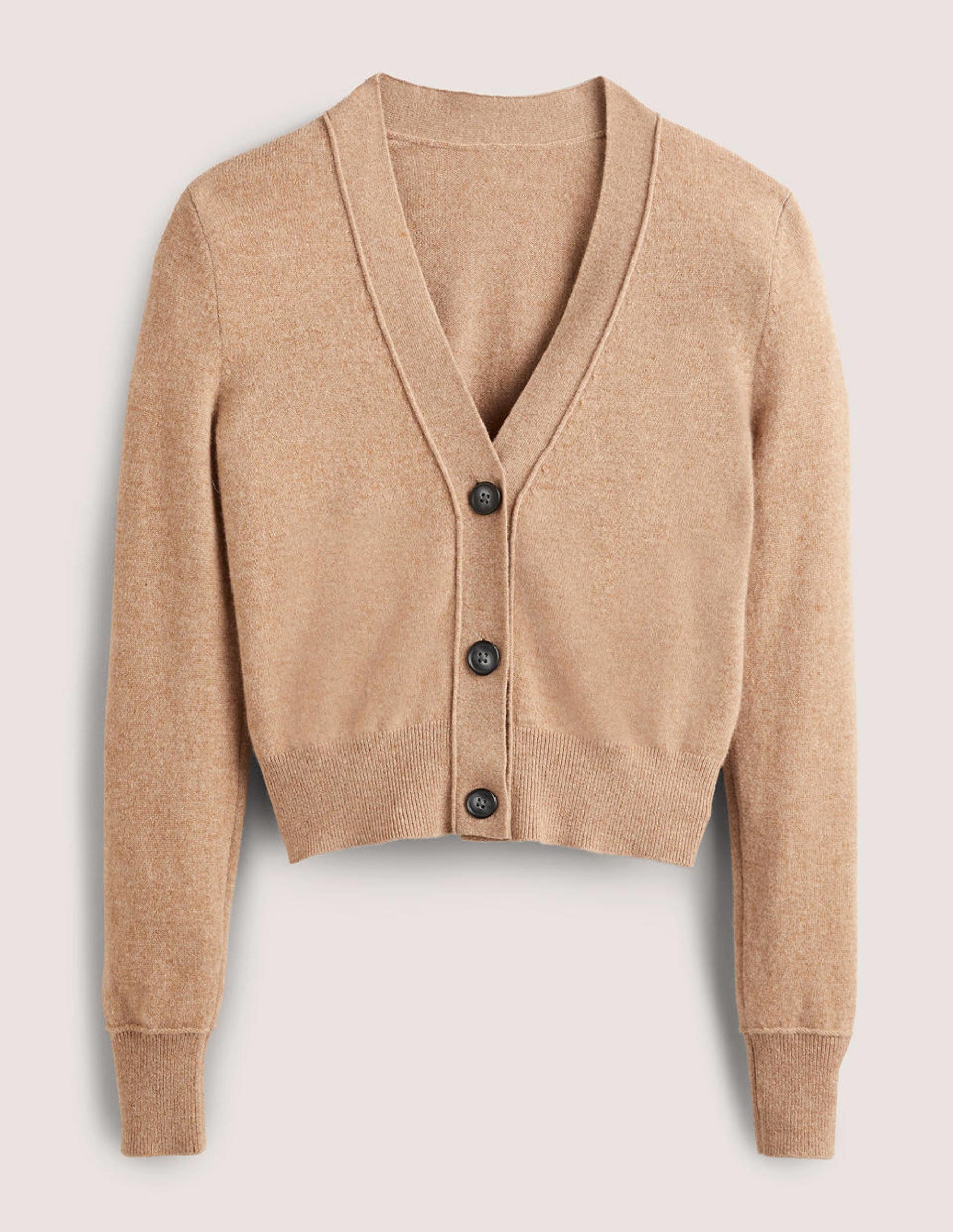 Cropped Cashmere V Cardigan-Camel Melange-7