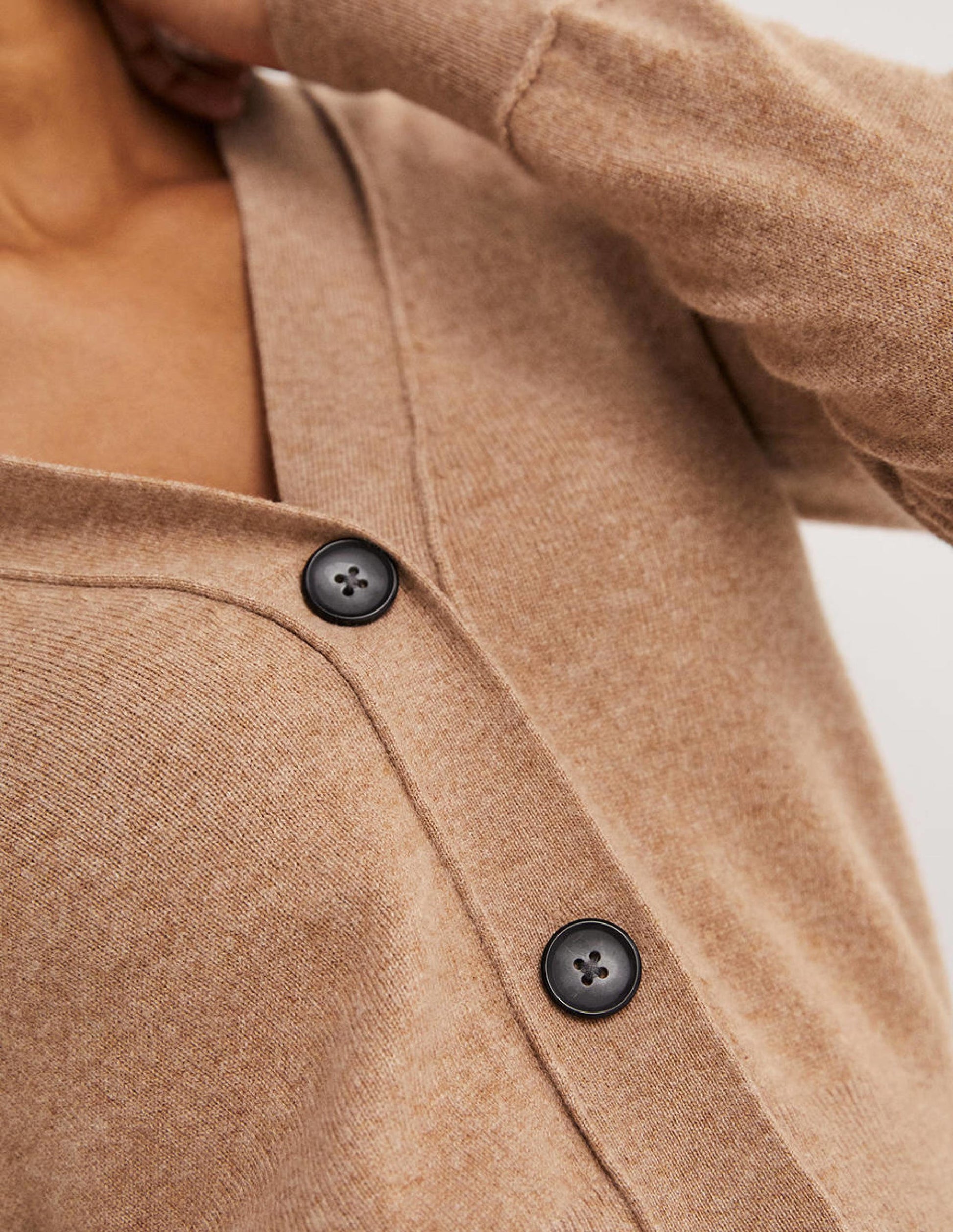 Cropped Cashmere V Cardigan-Camel Melange-2