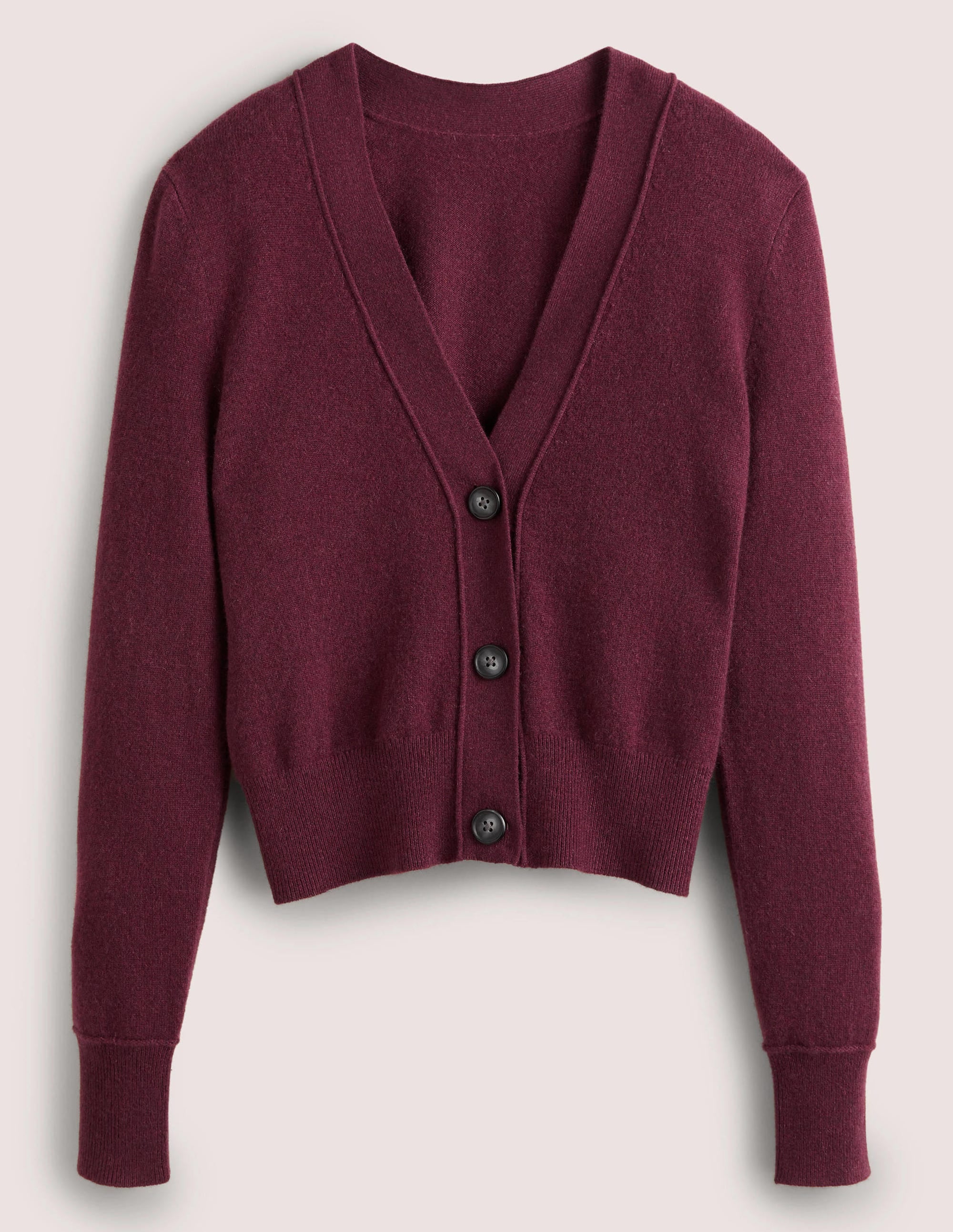 Cropped Cashmere V Cardigan-Mulled Wine Melange - Image 5
