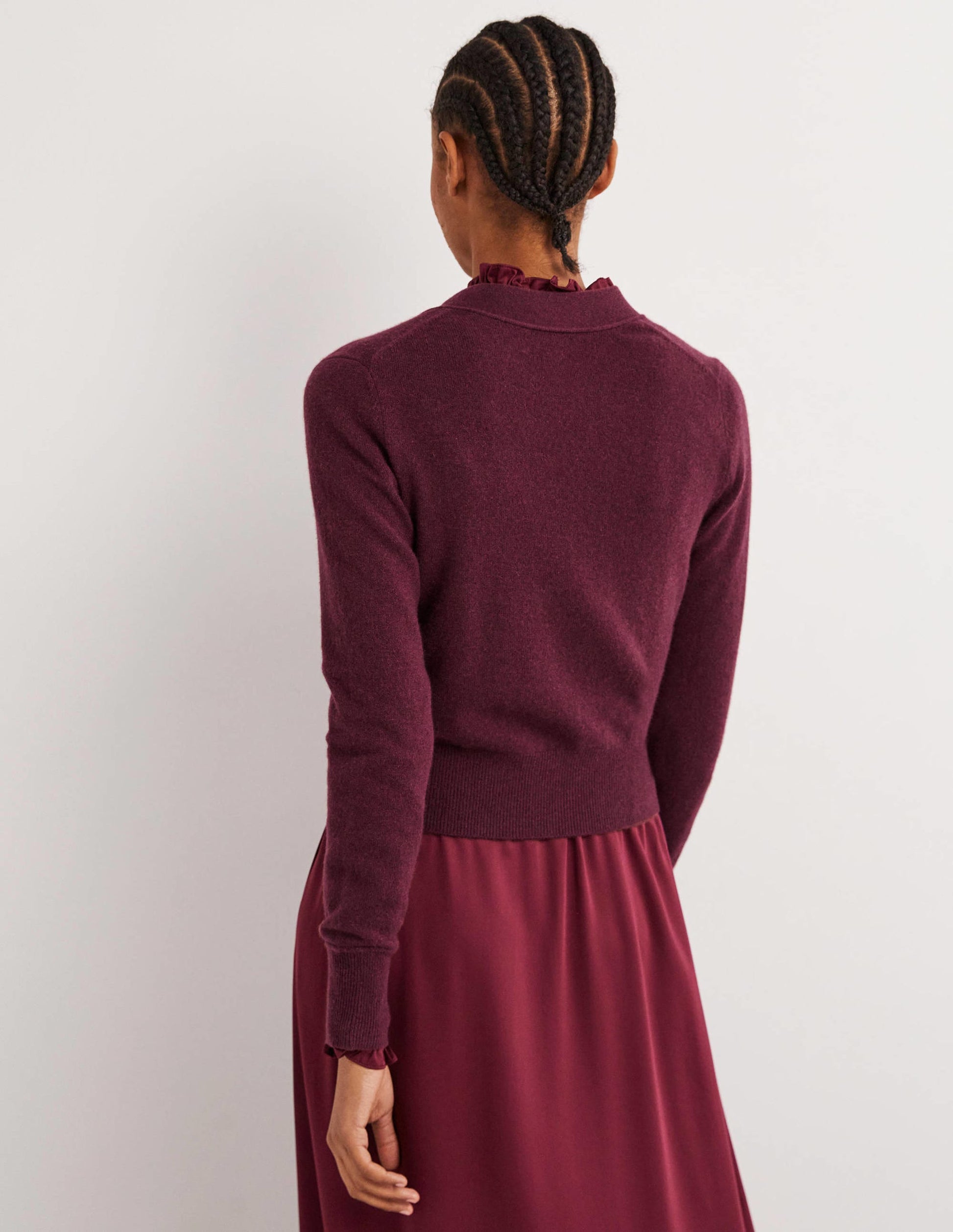 Cropped Cashmere V Cardigan-Mulled Wine Melange-2