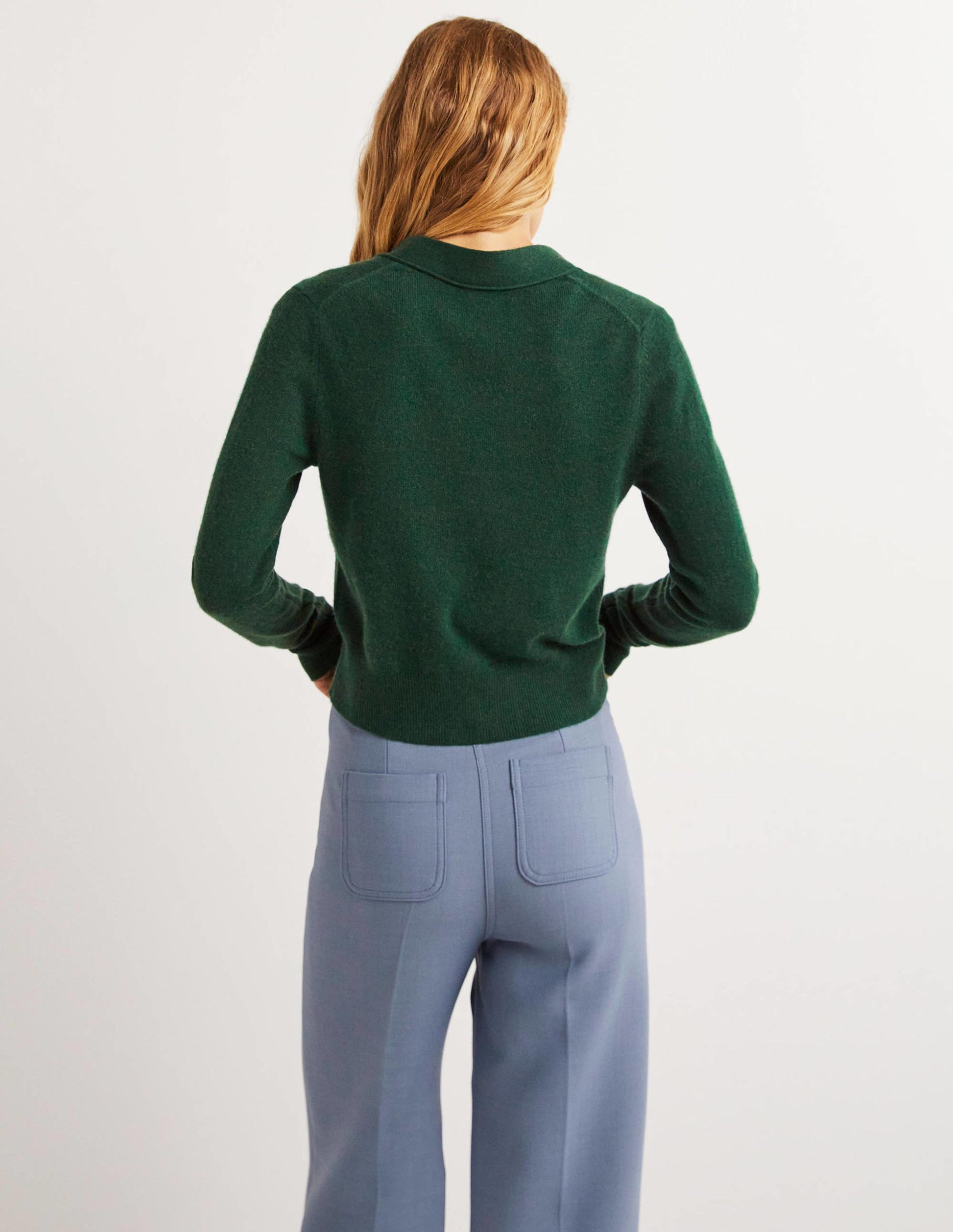 Cropped Cashmere V Cardigan-Hunter Green Melange-3