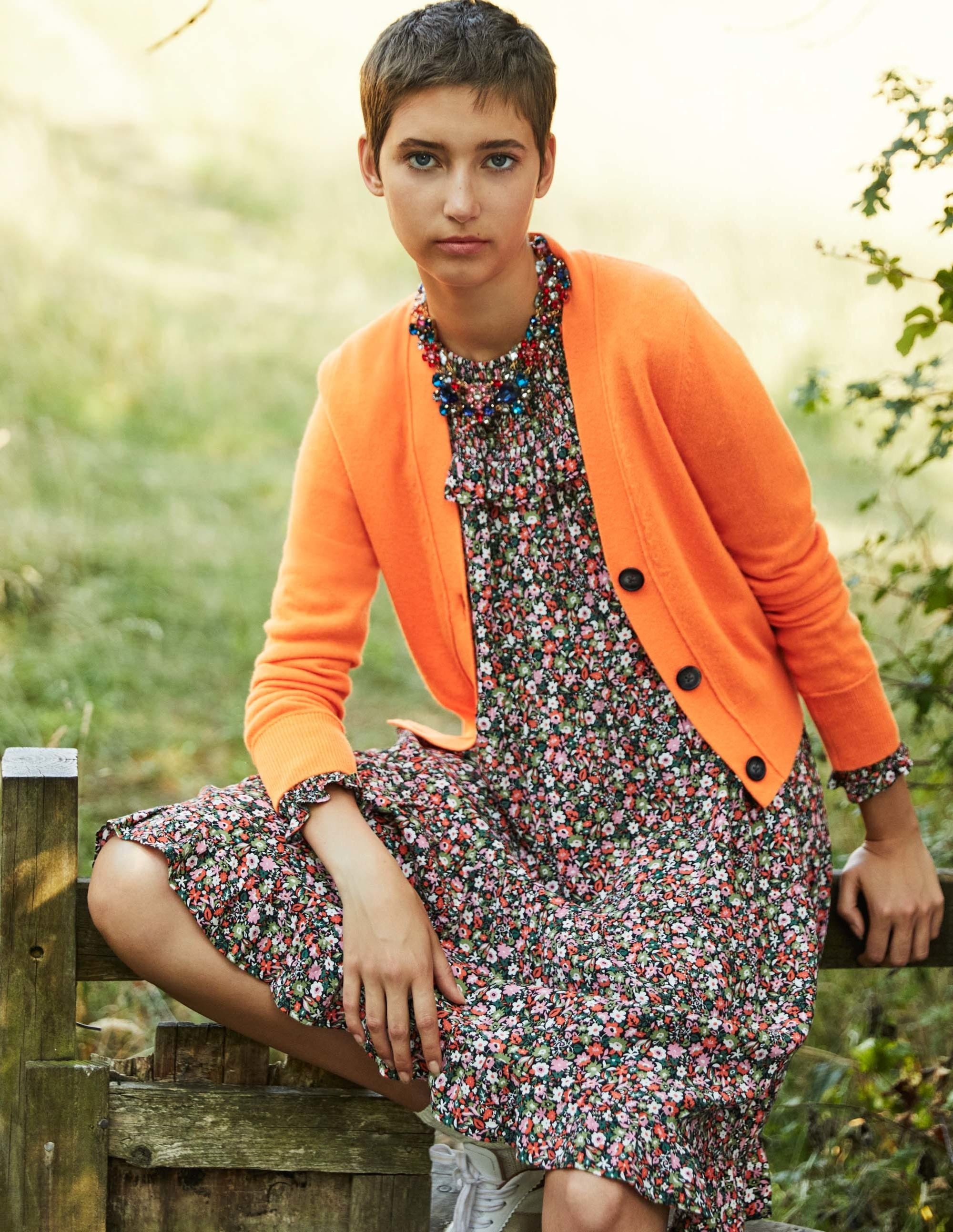Kaschmircardigan mit V-Ausschnitt-Neonorange - Image 6