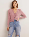 Cropped Cashmere V Cardigan-Violet Purple